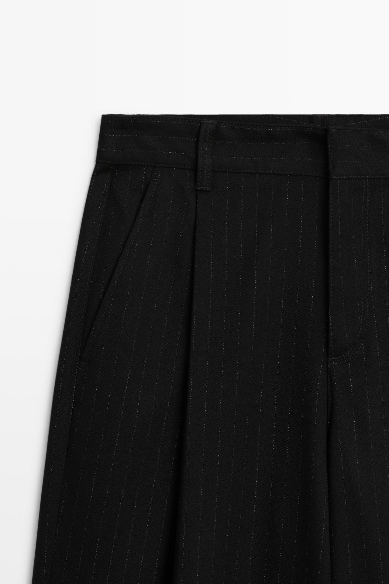 Pinstripe wide-leg pants — BLACK