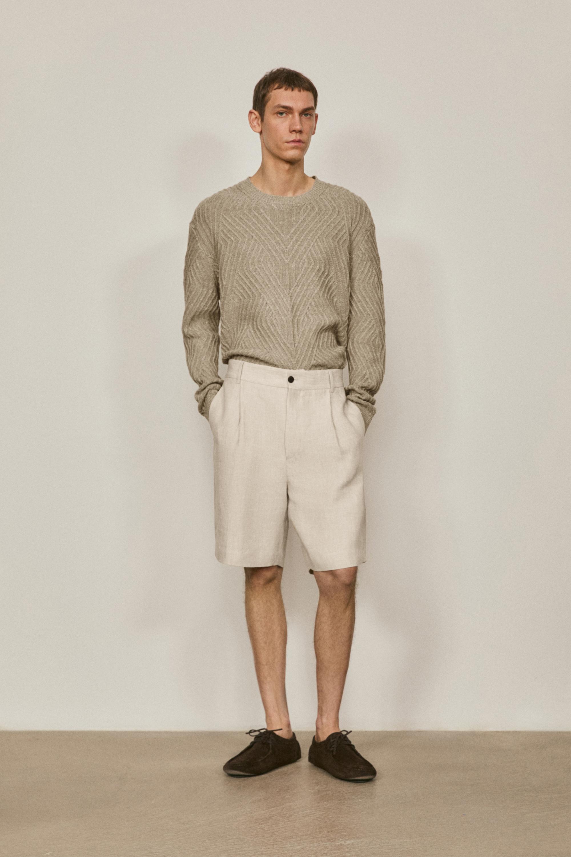 Linen Bermuda shorts with darts - LIMITED EDITION — BEIGE
