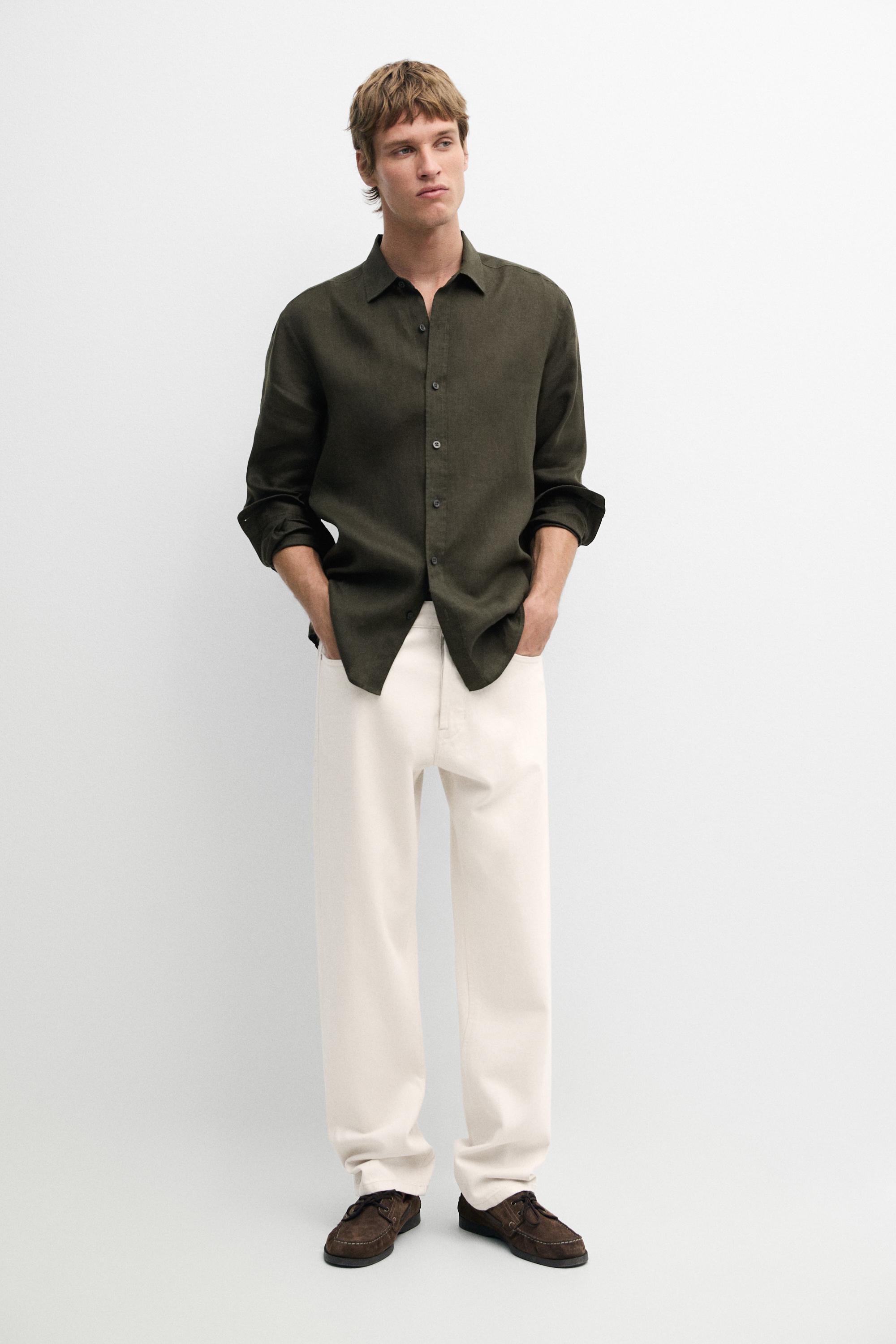 100% linen slim fit shirt — Sea green
