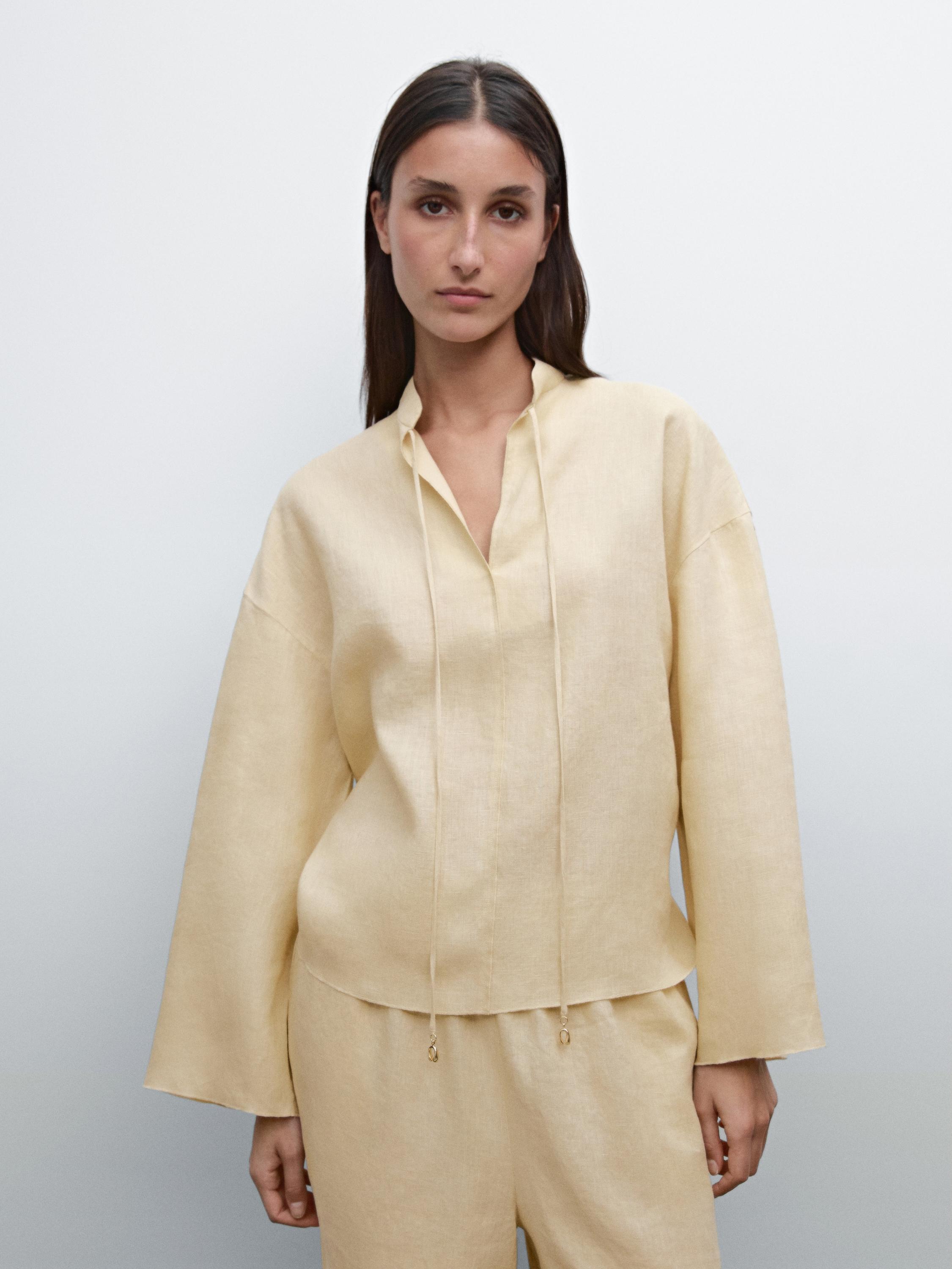 Flowing shirt with rhinestone cord detail