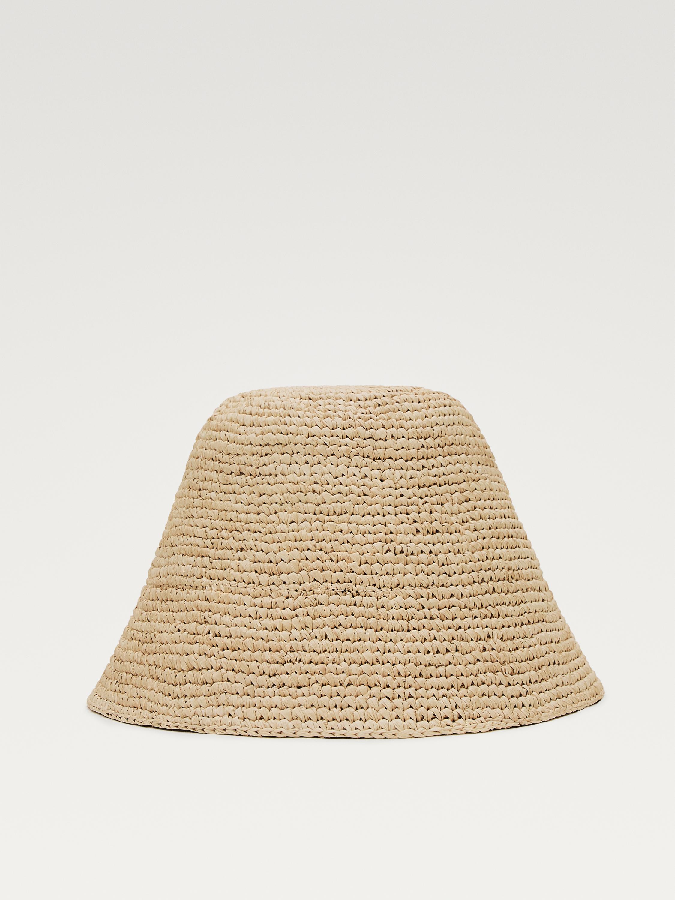 Small 100% raffia bucket hat — CREAM