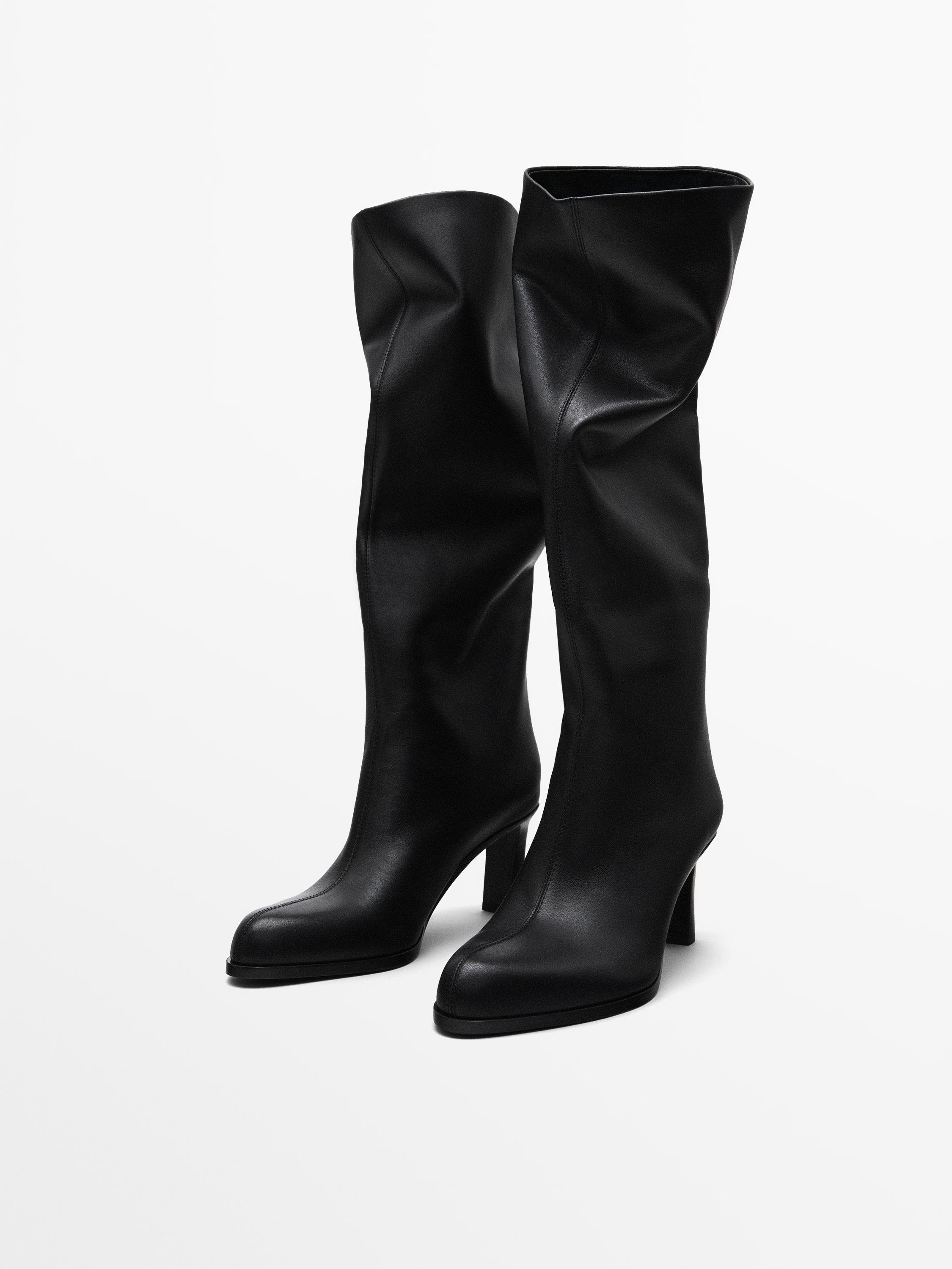 Heeled leather boots Black Boots And Ankle Boots Massimo Dutti