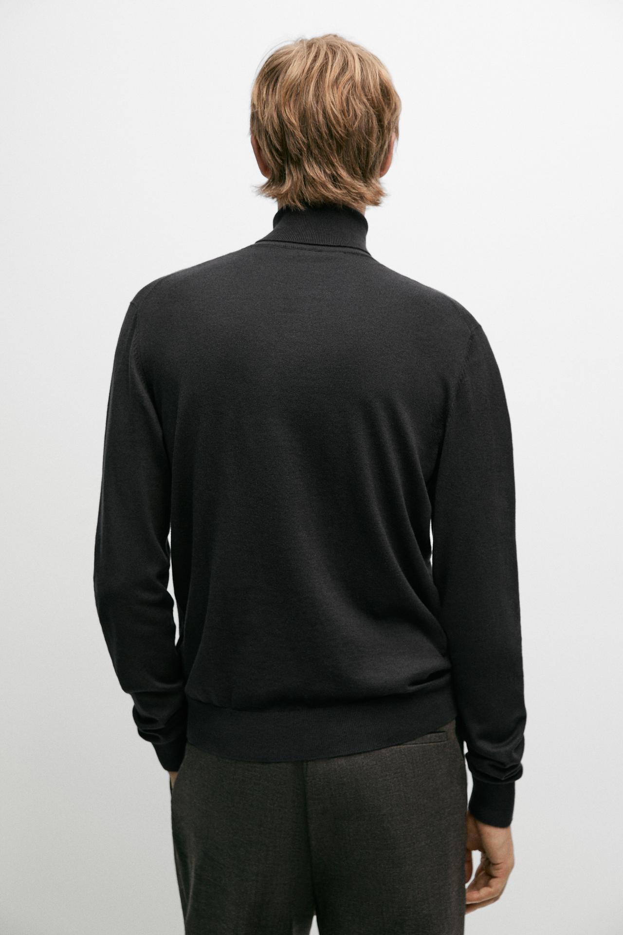 Cotton blend high neck knit sweater — GREY