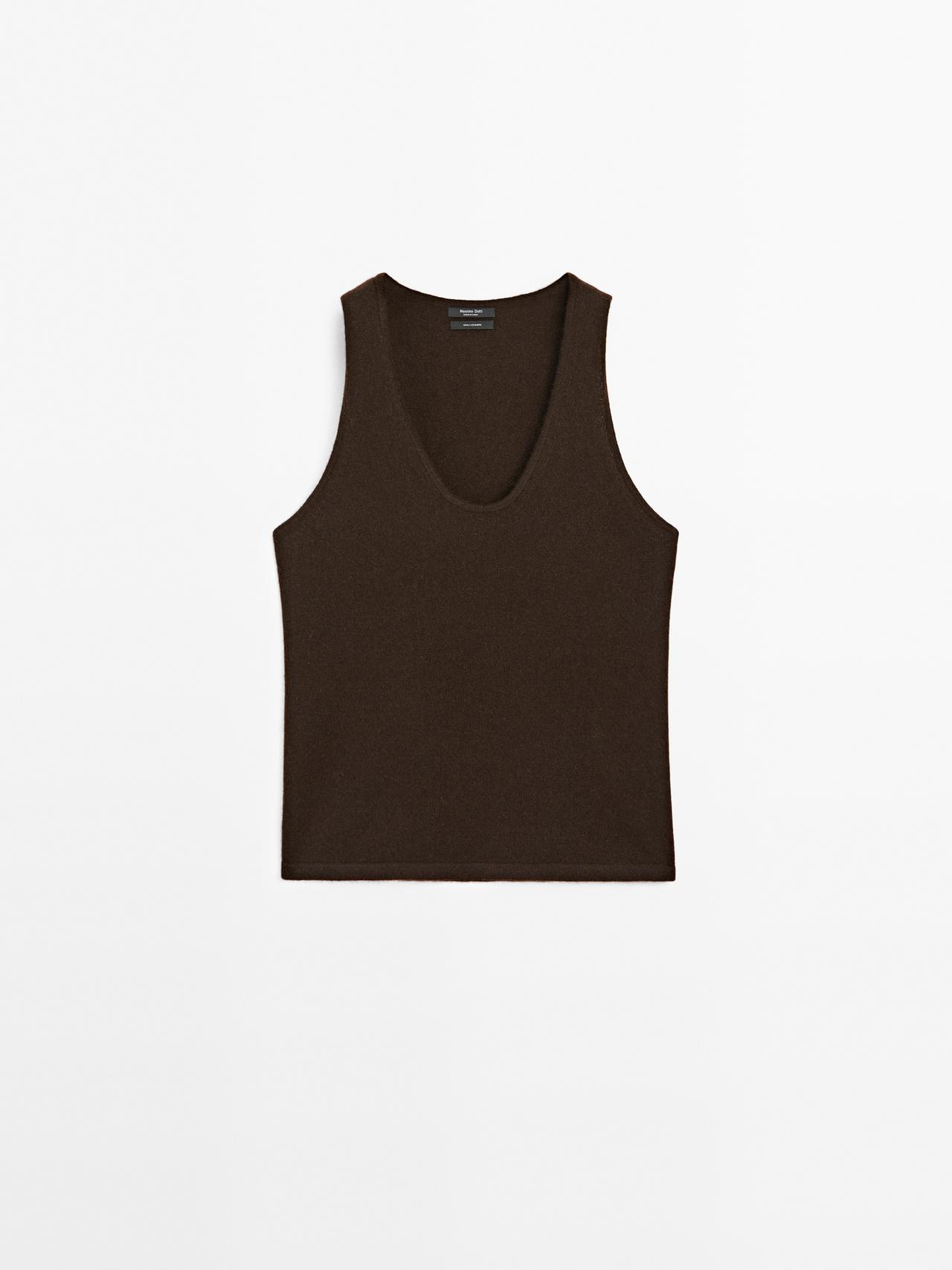 Massimo Dutti - Dame - Top I 100 % Kashmir Med Rund Hals - Brun - S