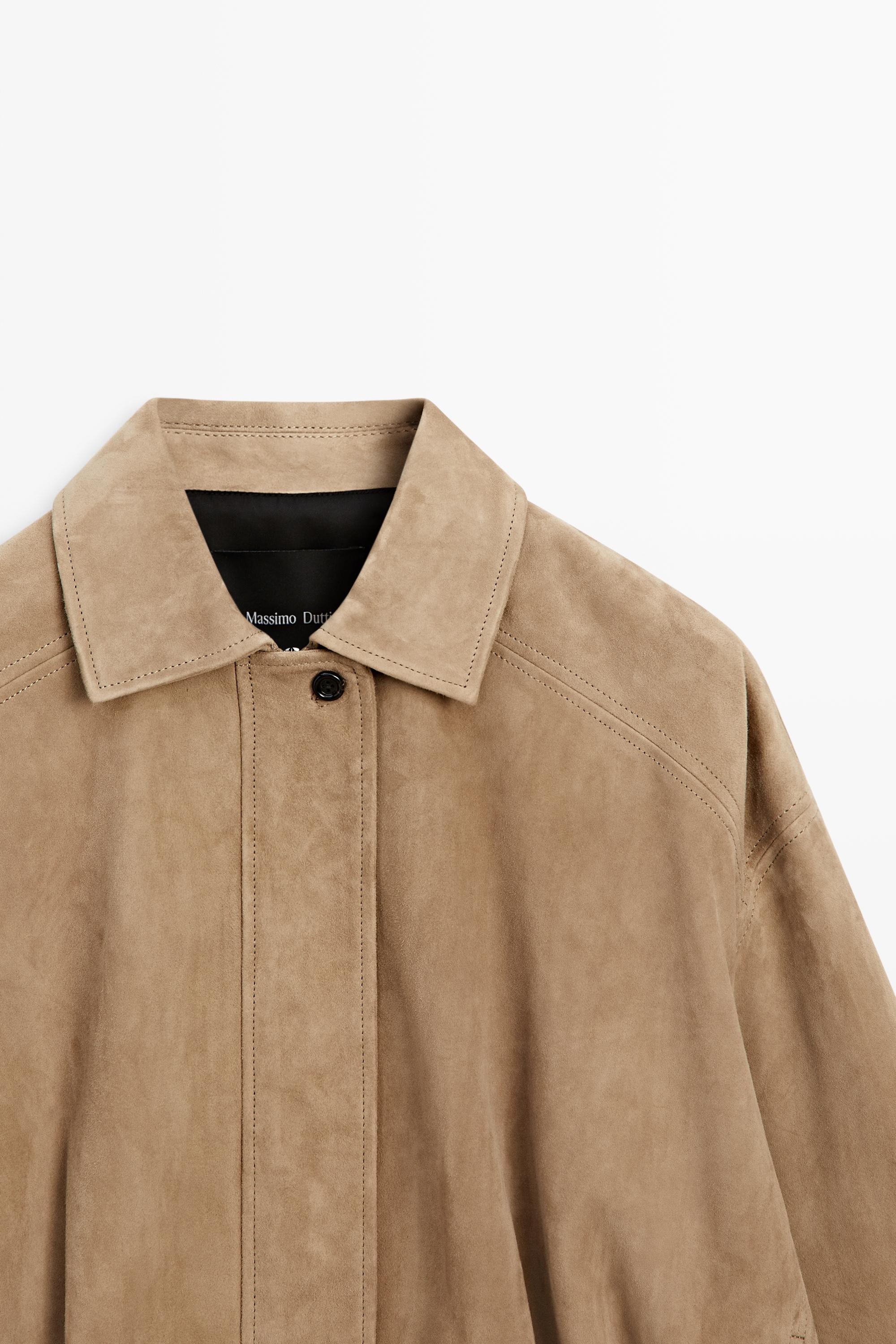 Pleated suede leather bomber jacket — SAND