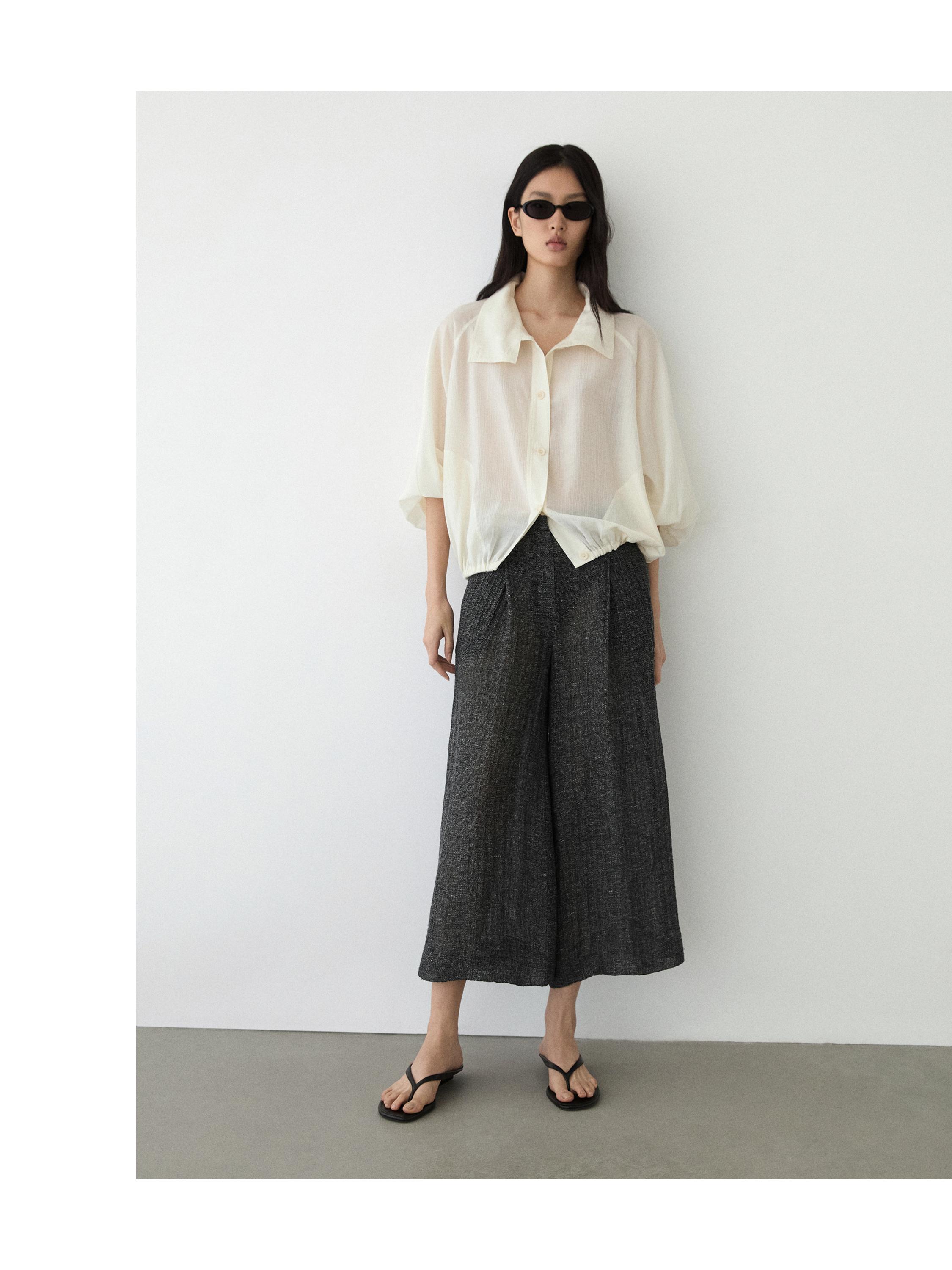 Linen blend melange darted pants — GREY