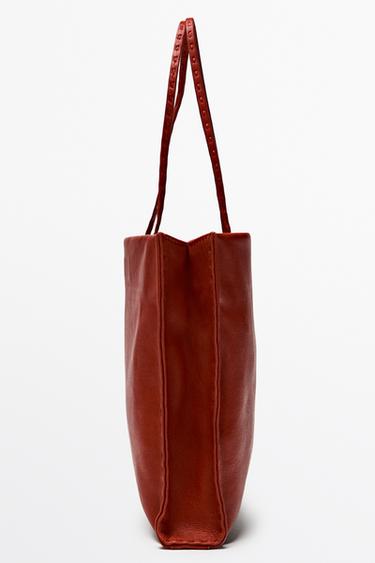Nappa leather double compartment bag — CORAL RED 4