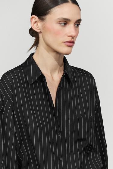 Striped flowing shirt with pocket detail — BLACK 5