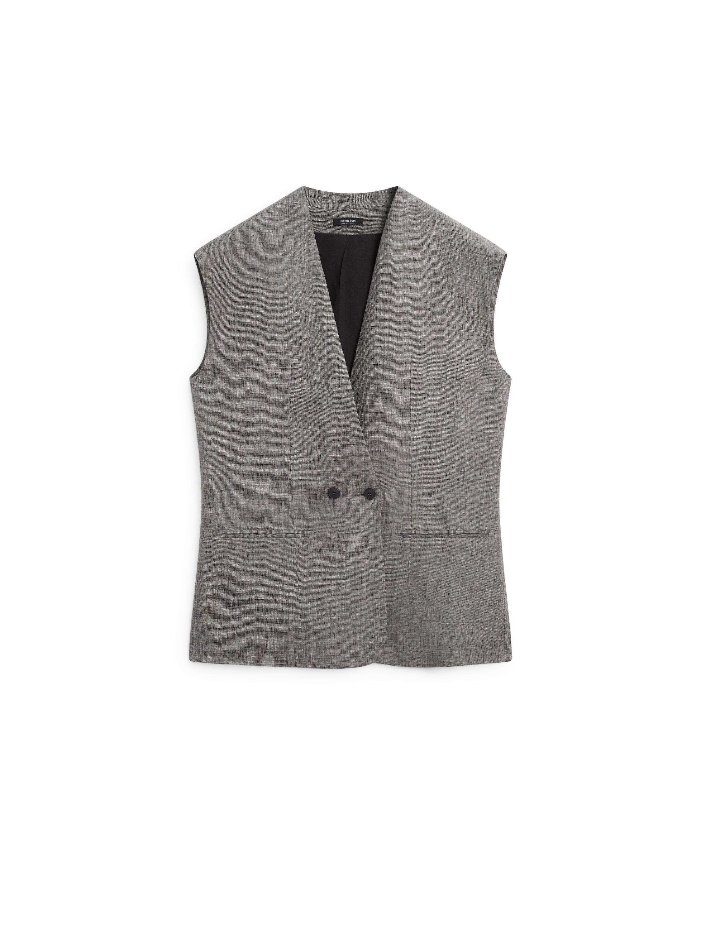 Linen waistcoat with structured shoulders — BLACK