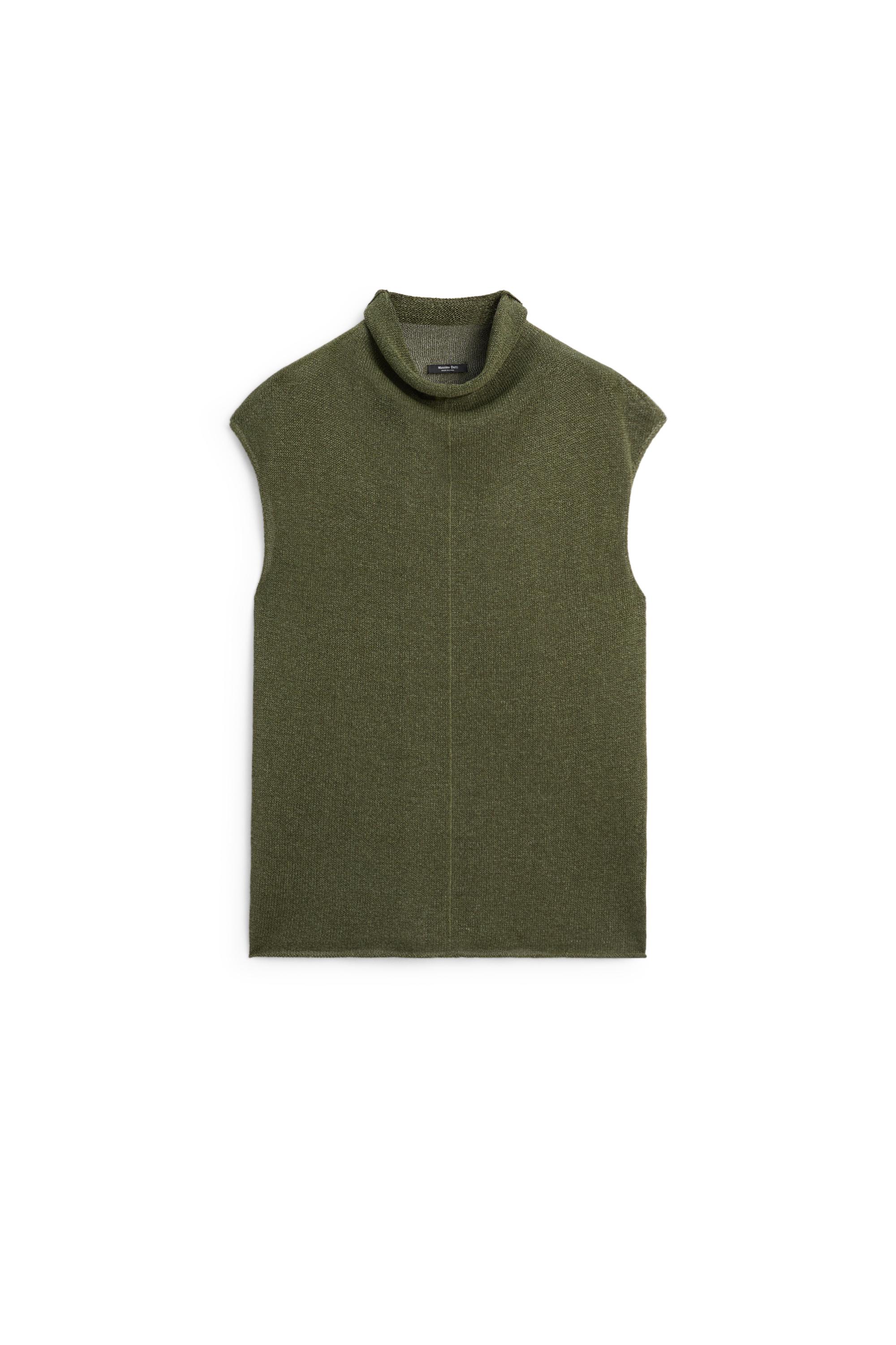 Draped high neck knit top — GREEN