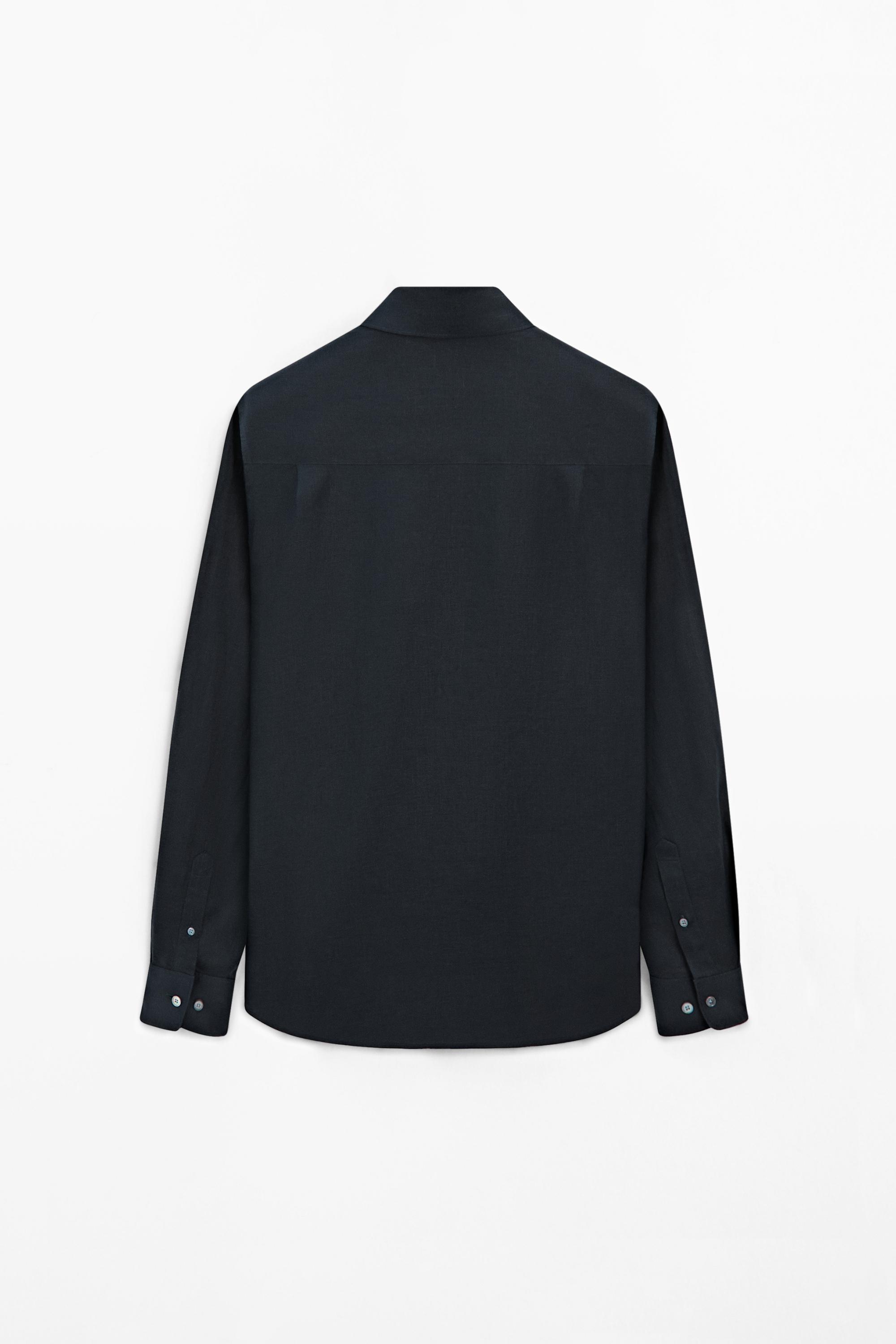 Extra fine regular fit linen shirt — NAVY BLUE