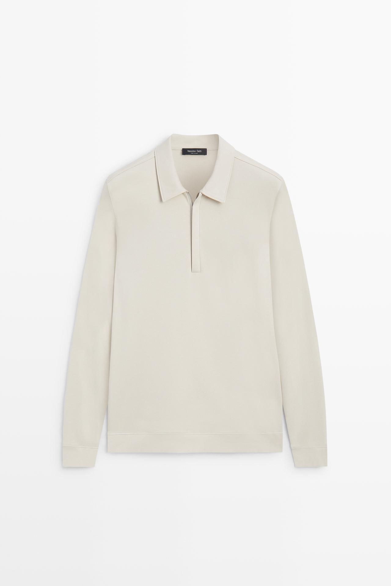 Long sleeve zip detail polo — ICE