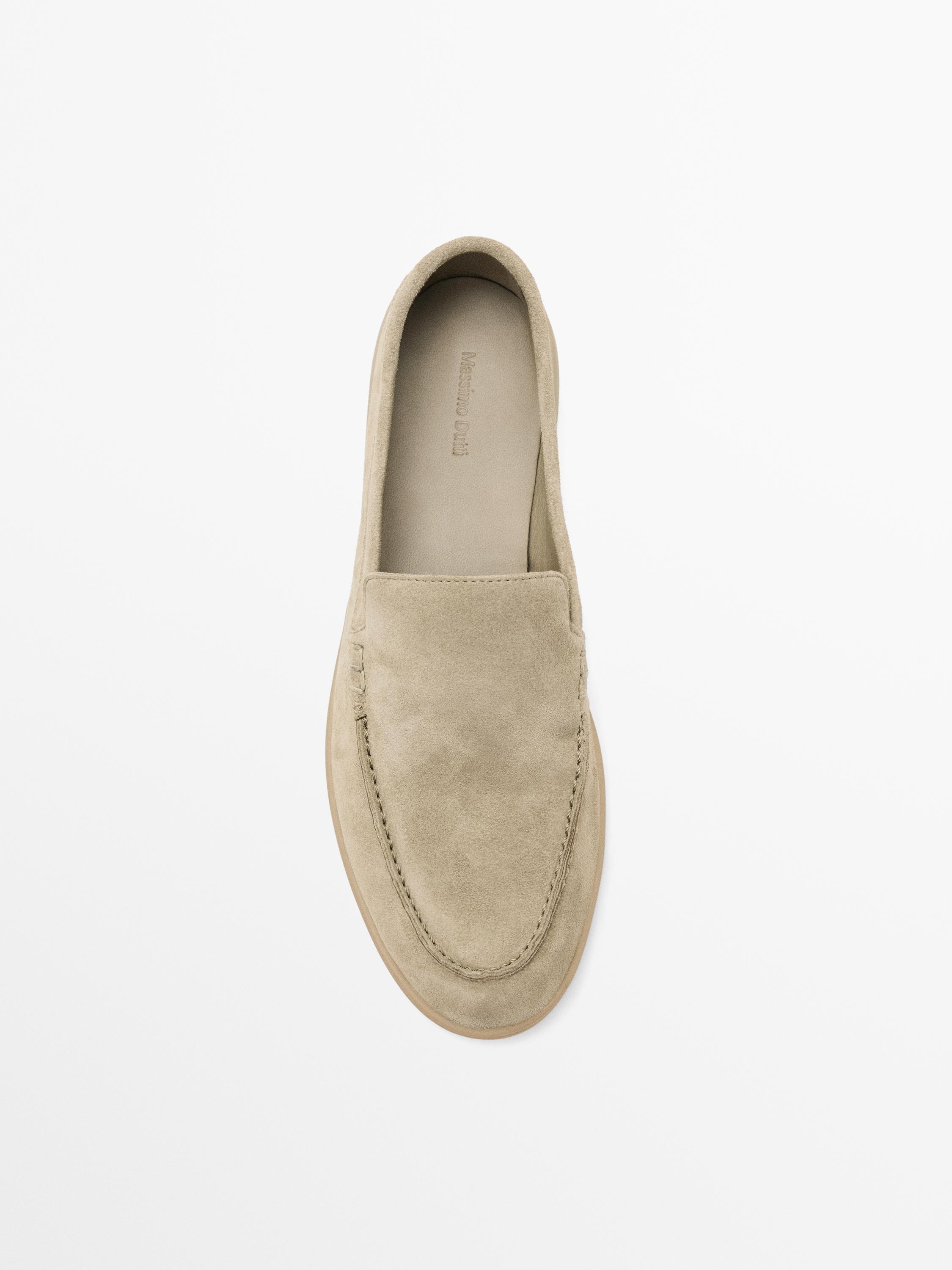 Split leather loafers — BEIGE