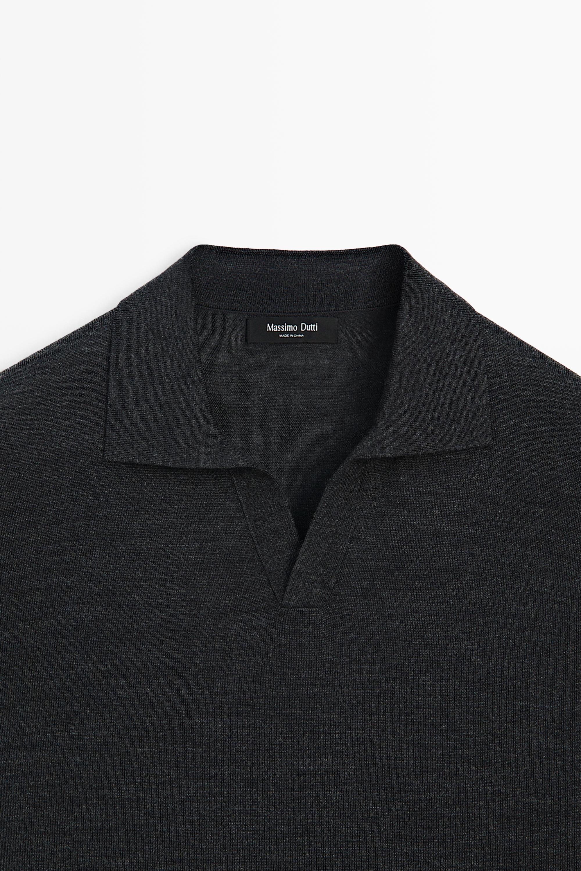 Short sleeve wool blend knit polo shirt — CHARCOAL