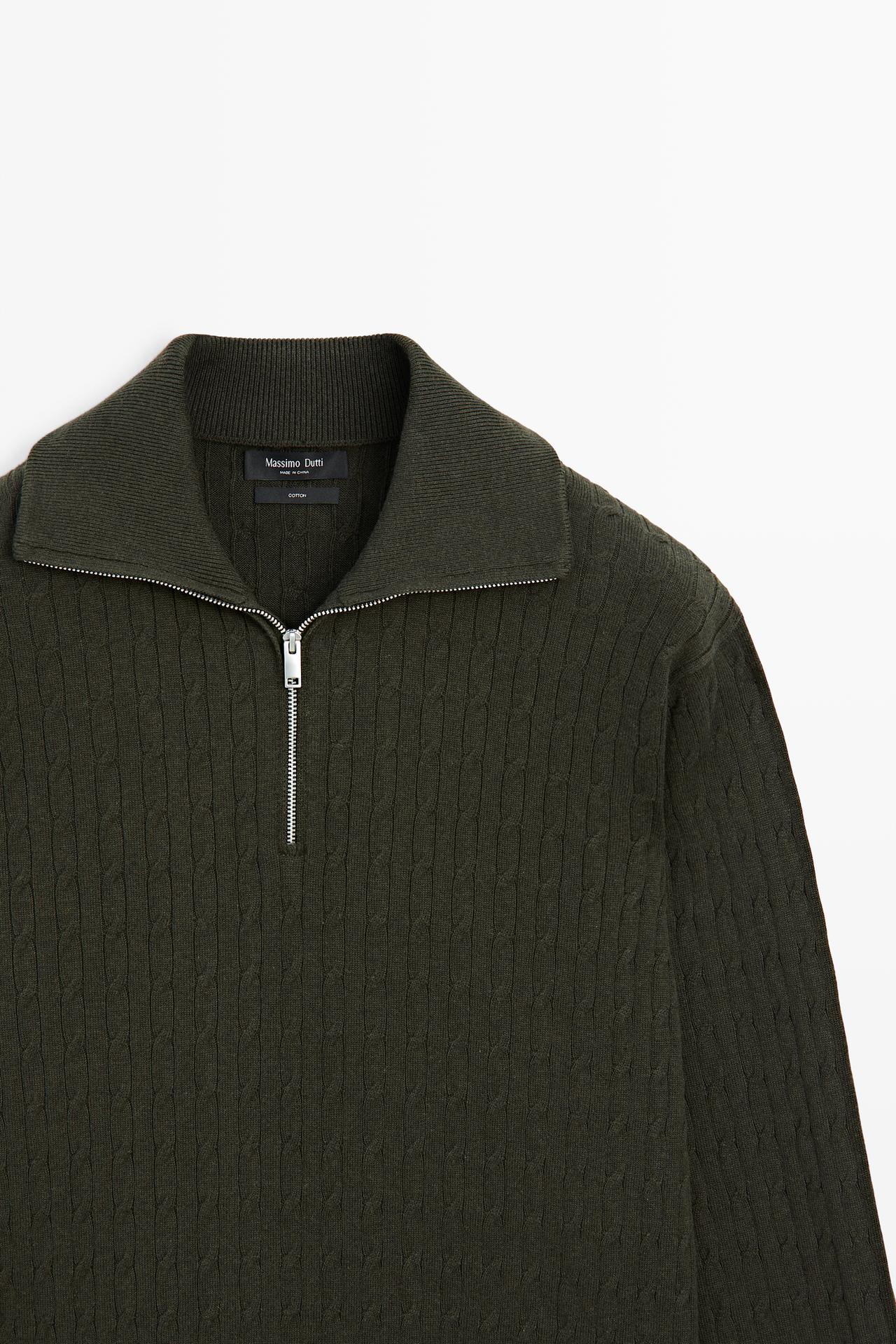 Mock neck knit zip sweater — DARK GREEN