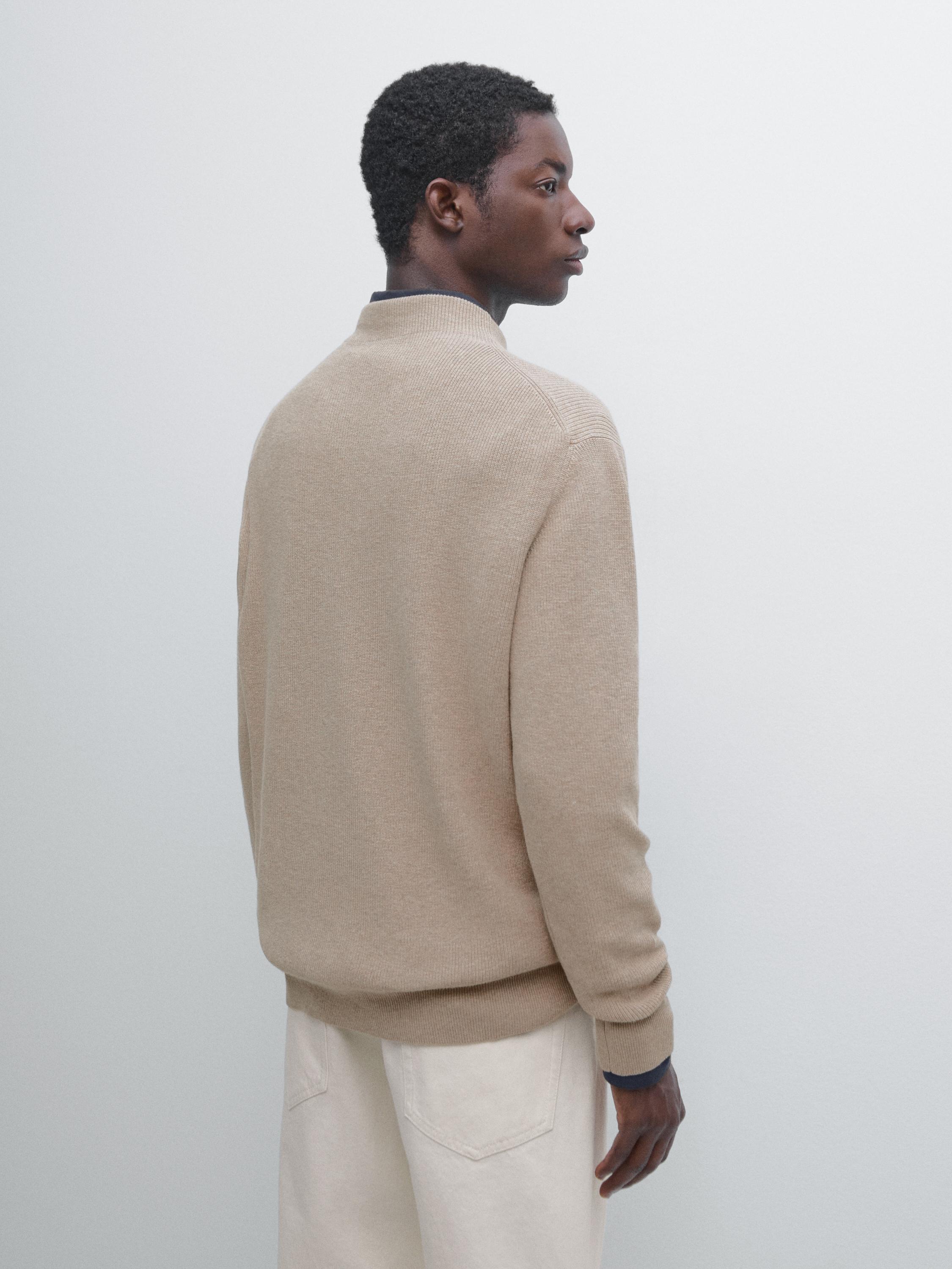 Cotton blend knit sweater with mock turtleneck — MINK