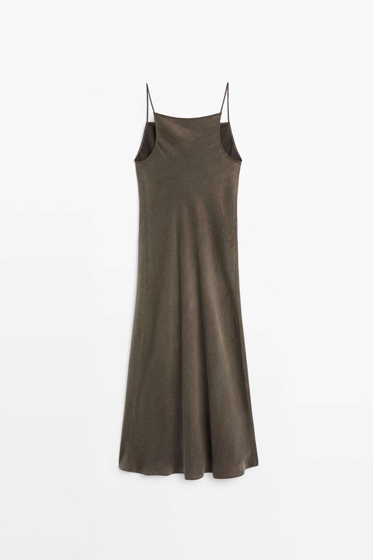Flowing lingerie midi dress with thin straps — GREY