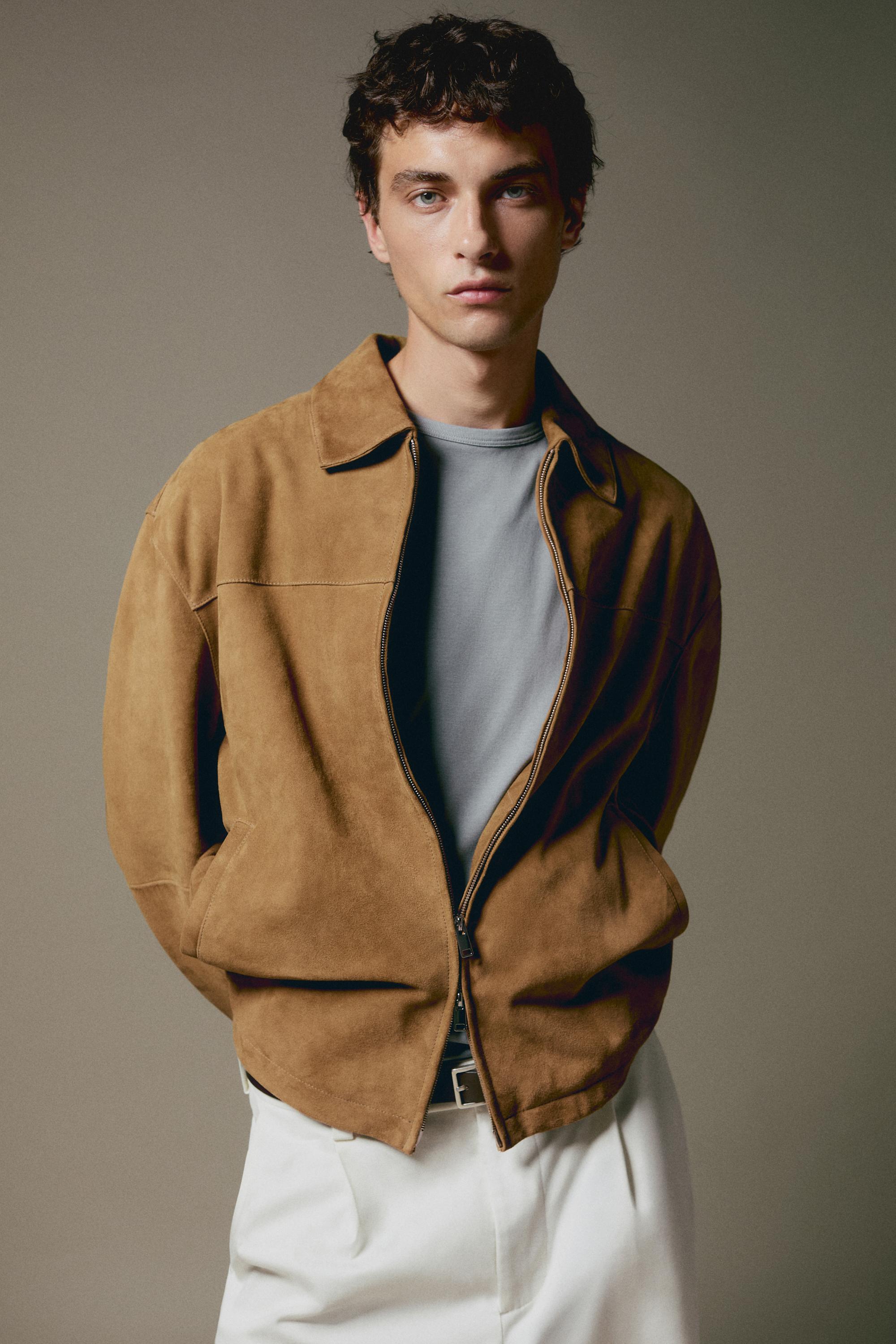 Suede leather jacket — Light Beige
