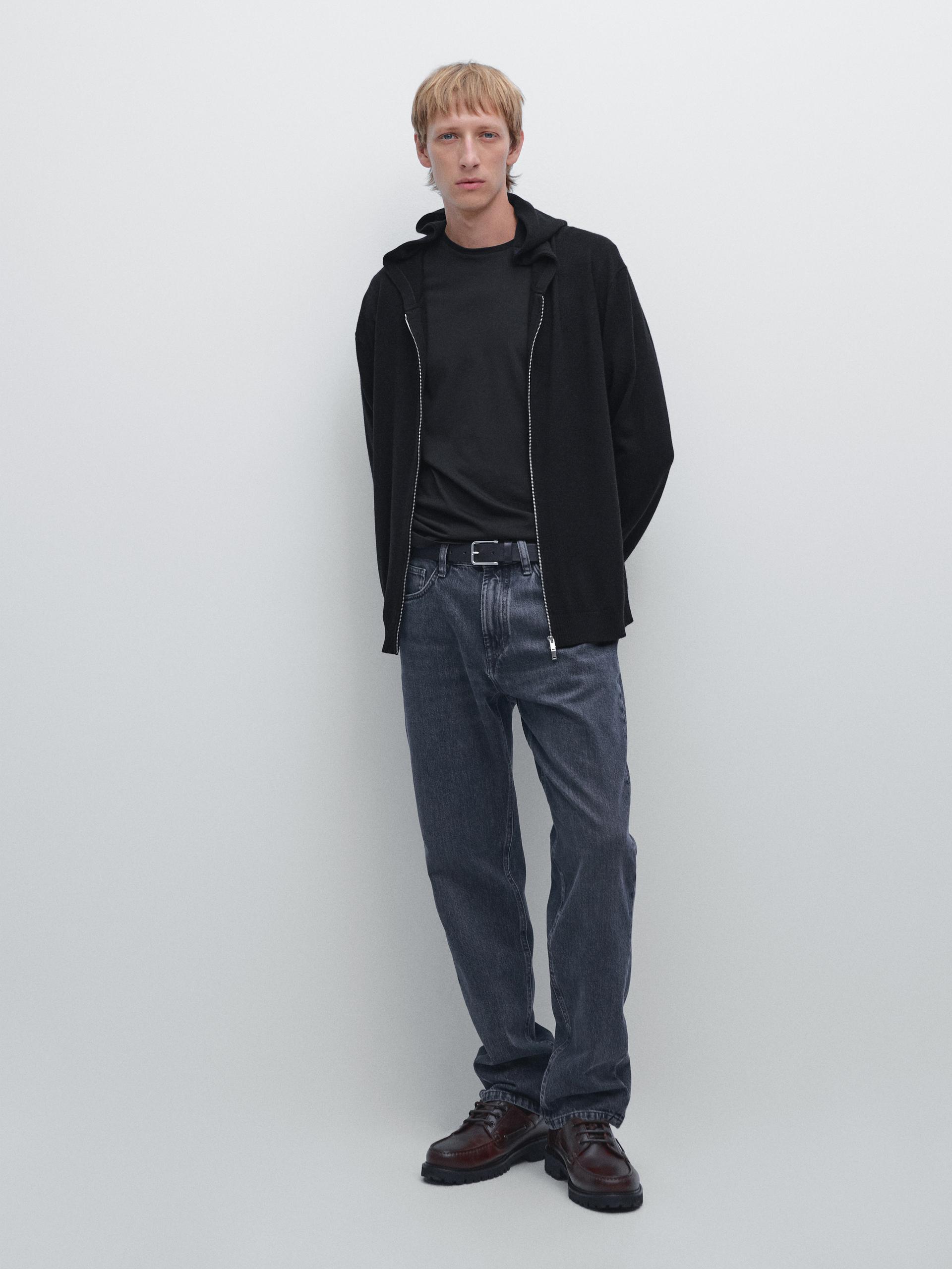 Cardigan In Maglia Con Cerniera E Cappuccio - Blu Marino - L - Massimo Dutti - Maschile