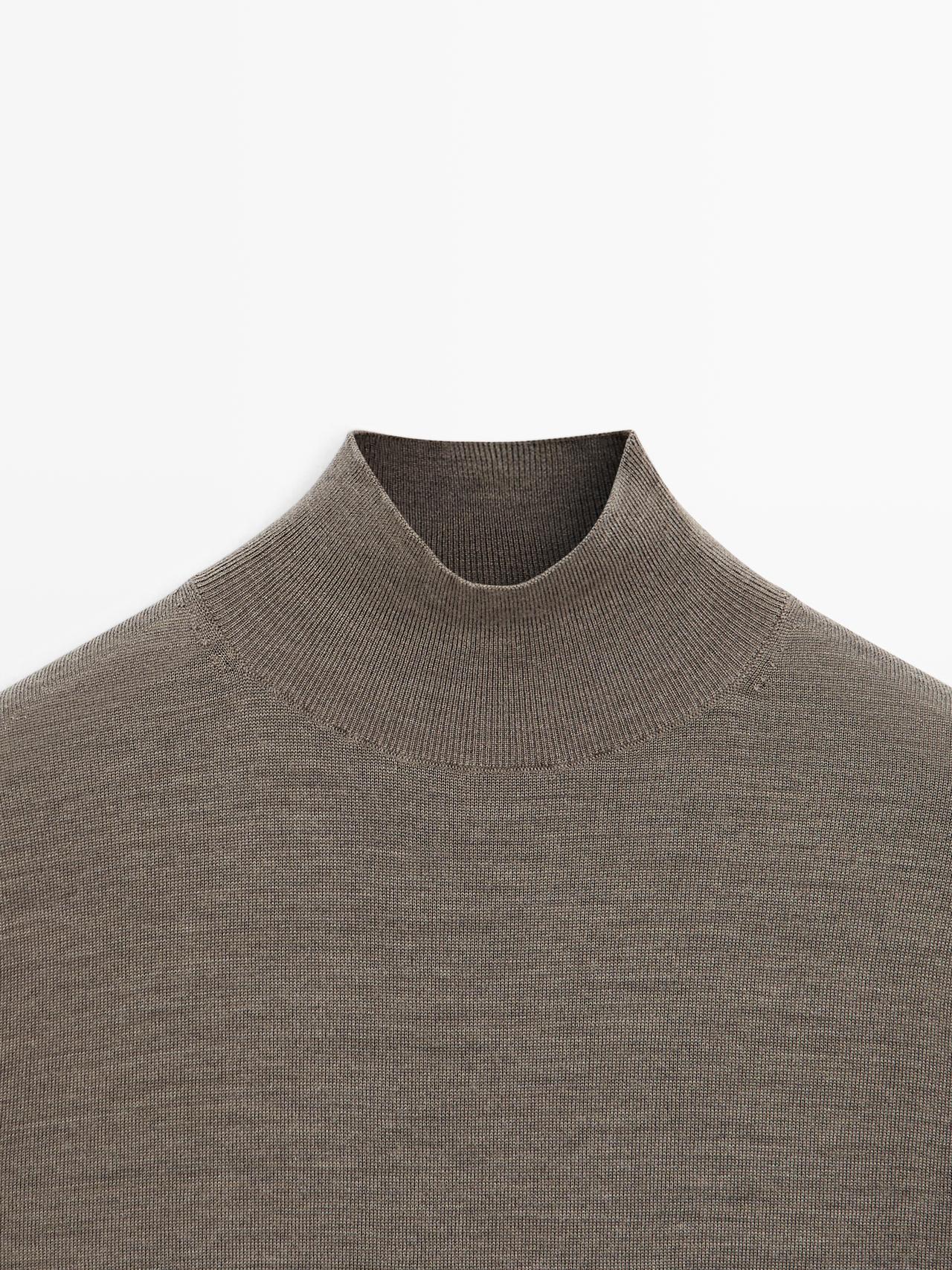 100% wool mock neck knit sweater — GREEN MARL