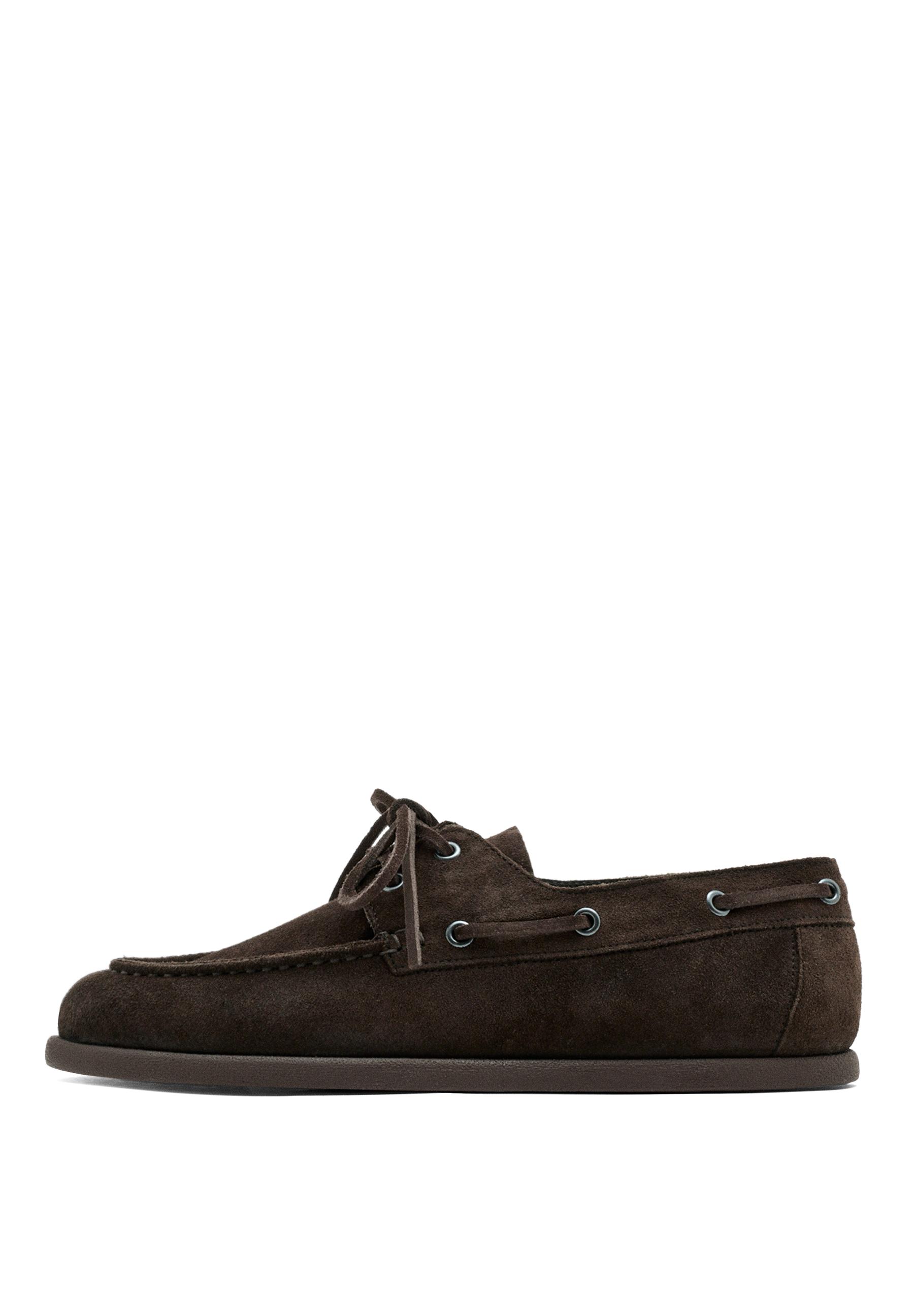 Split leather deck shoes — BROWN