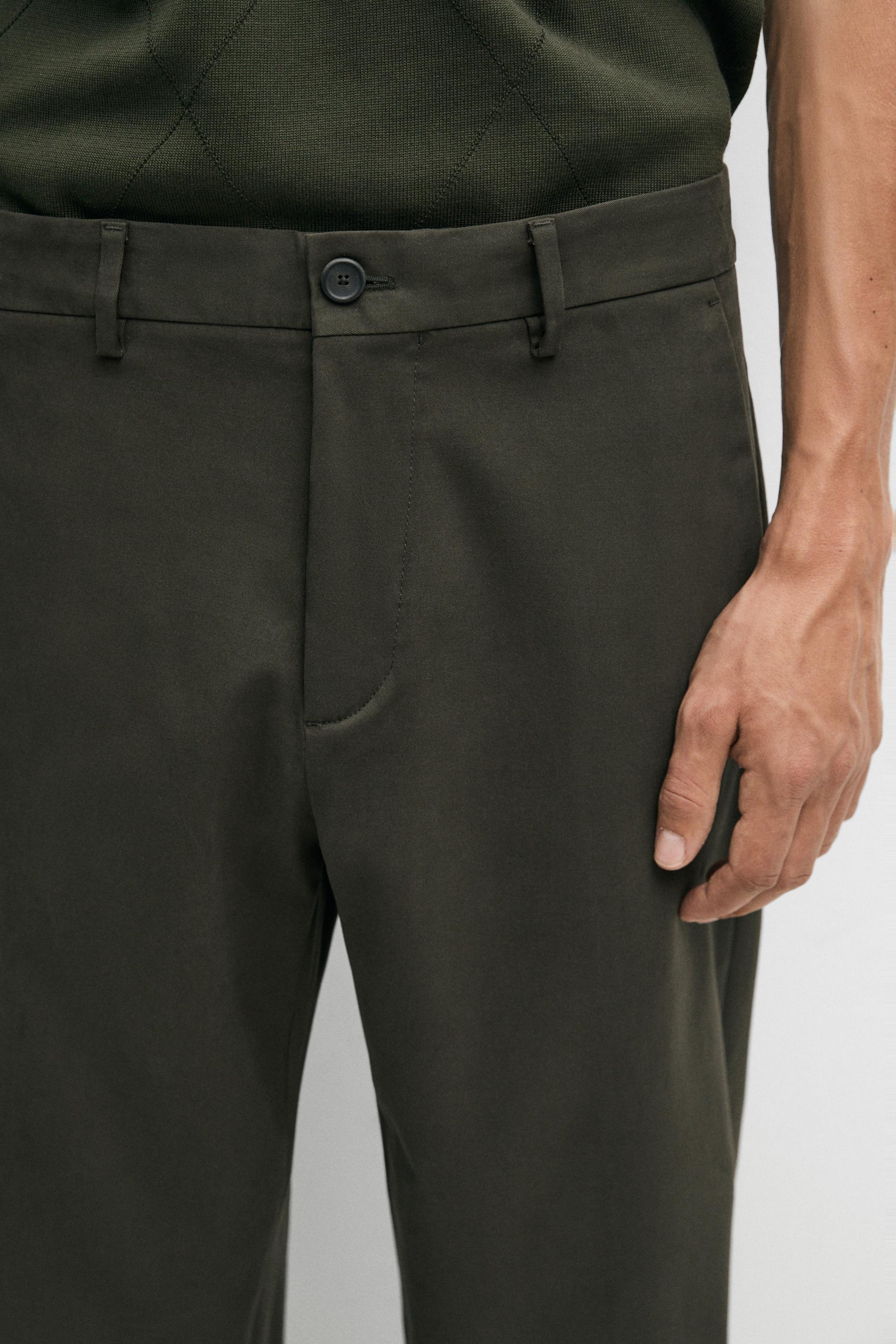 Cotton blend slim fit pants — KHAKI