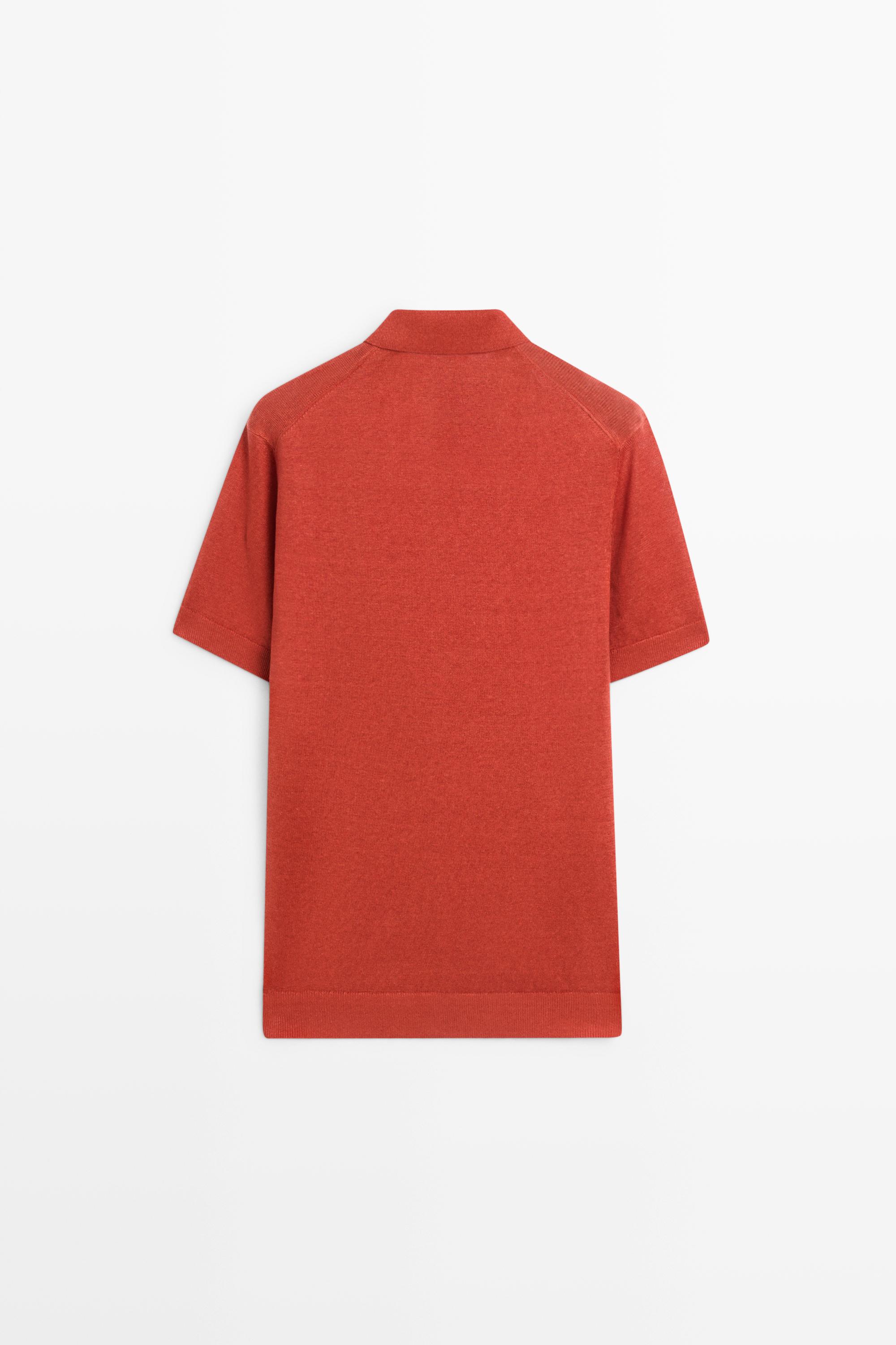 100% linen knit polo shirt — ORANGE