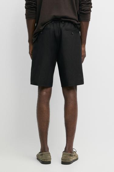 100% linen short Bermuda shorts — BLACK 5