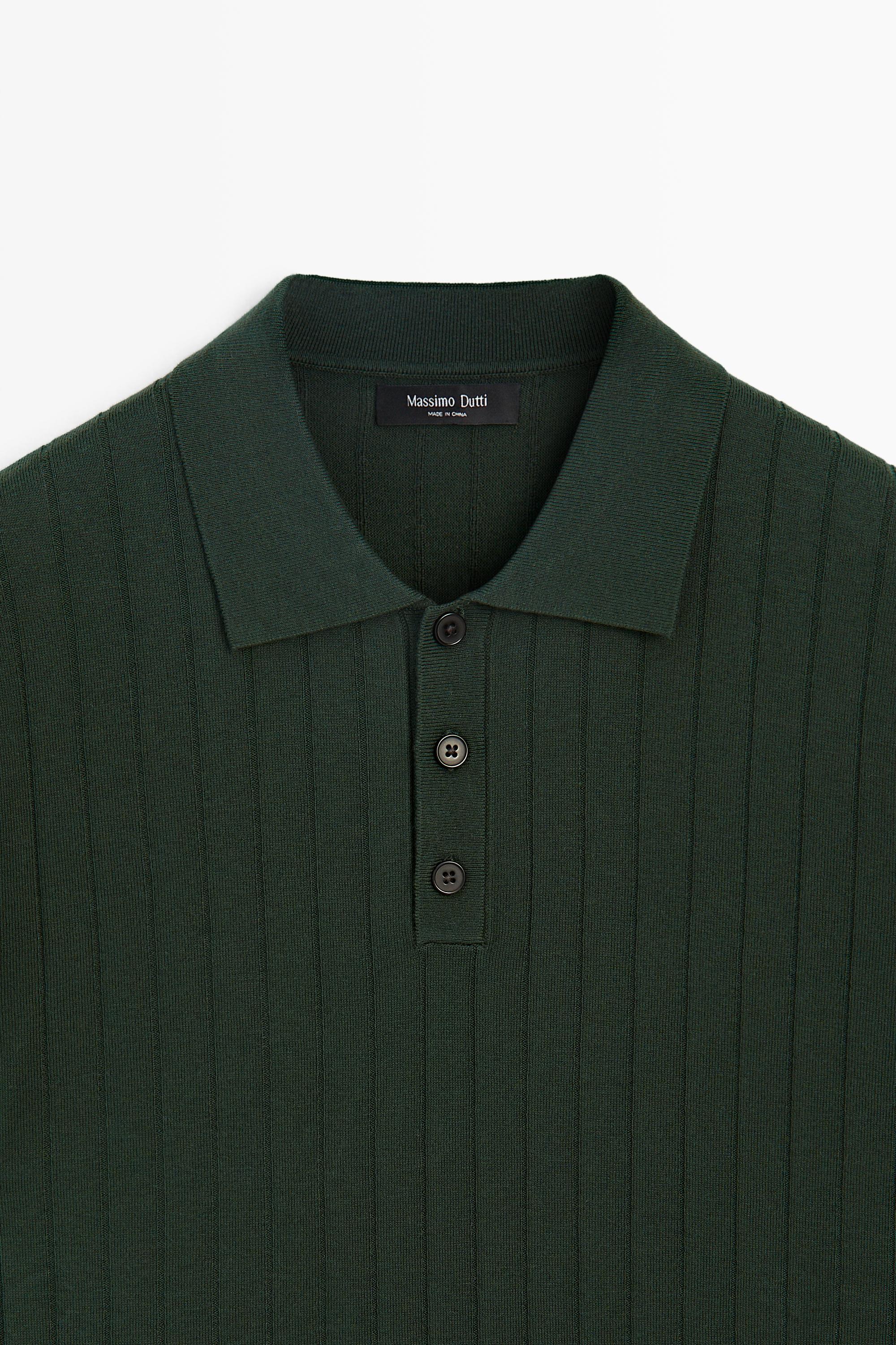 Ribbed knit cotton blend polo shirt — BOTTLE GREEN