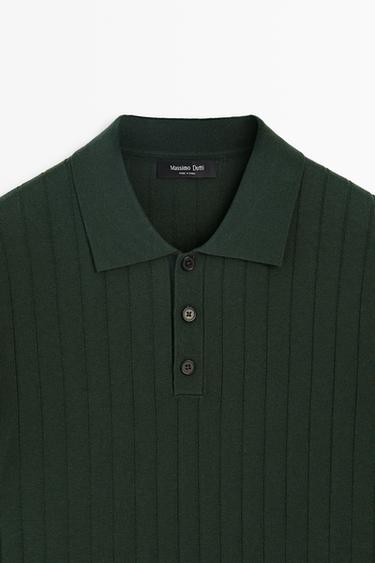 Ribbed knit cotton blend polo shirt — BOTTLE GREEN 9