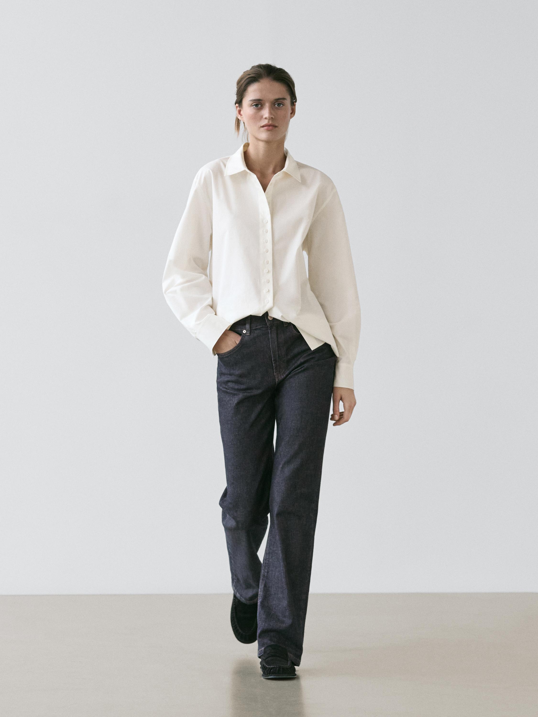 High-waist straight-leg comfort jeans — DARK BLUE