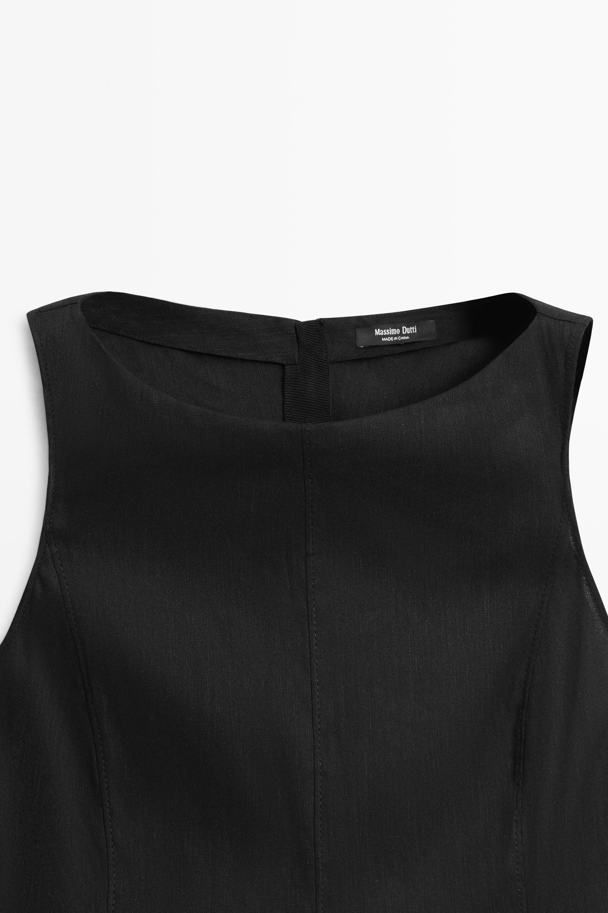 massimo dutti black linen dress Linen midi dress with asymmetric sleeves