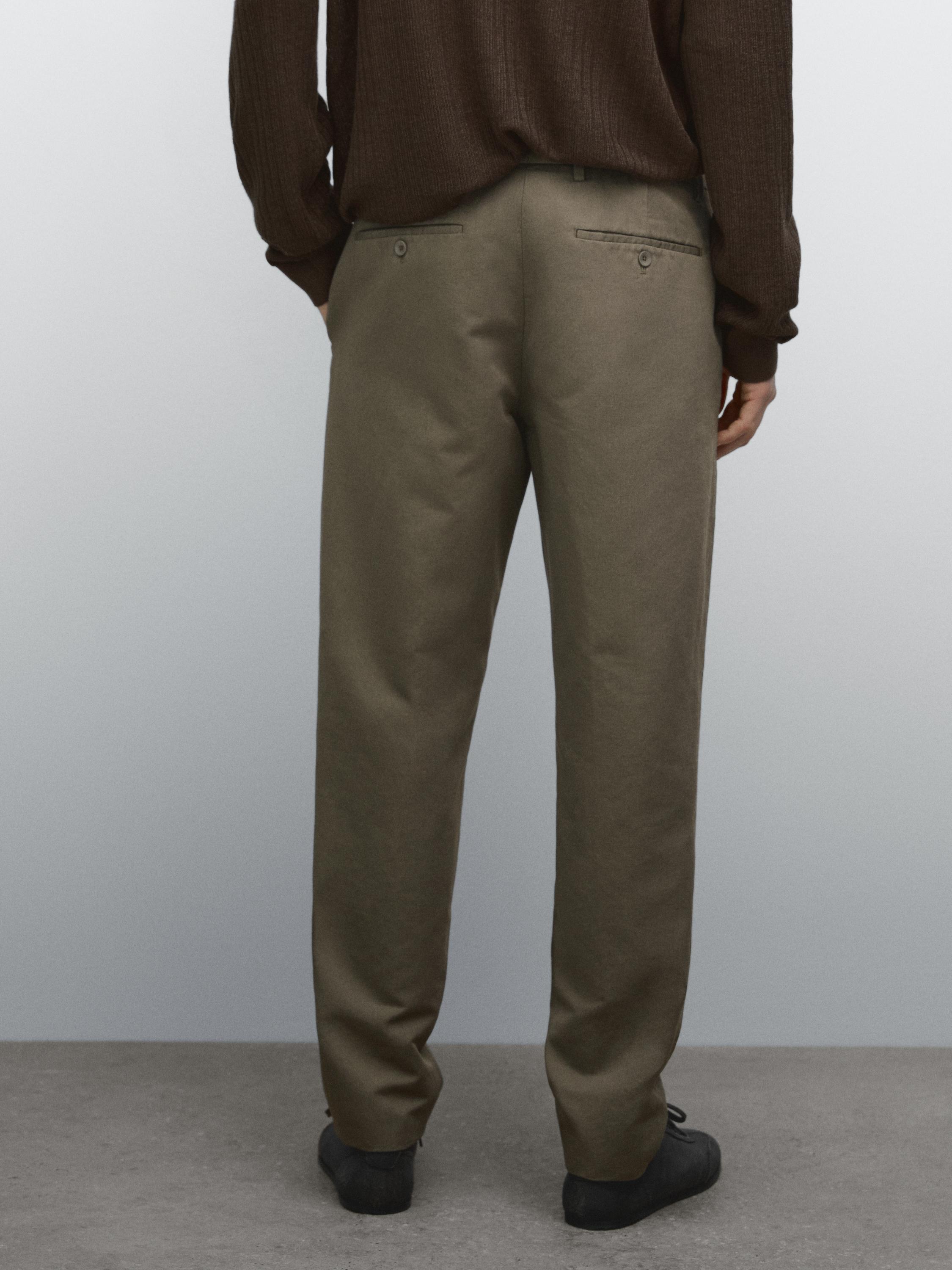 Cotton blend tapered fit trousers