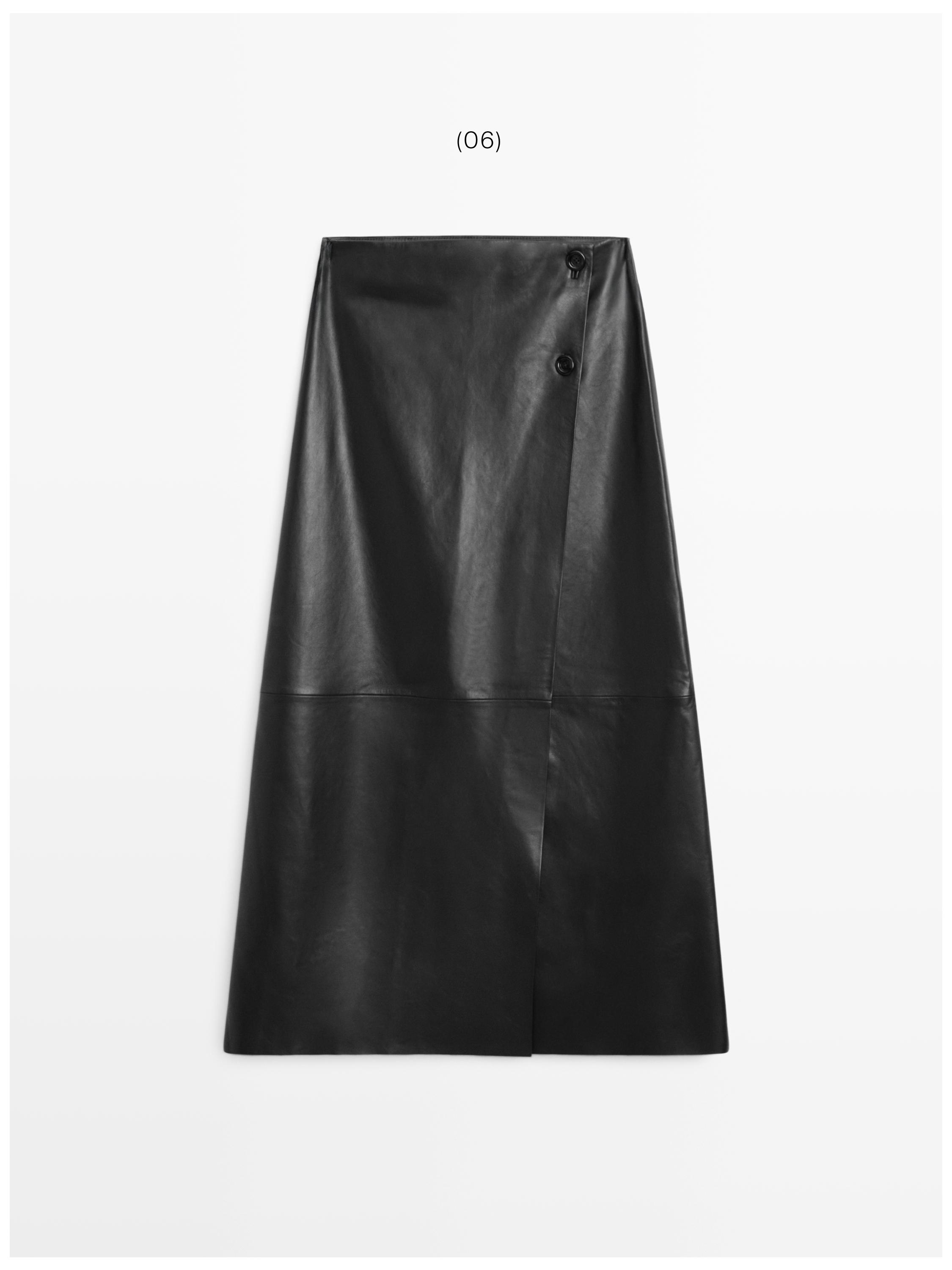 Nappa leather midi skirt with seams — BLACK