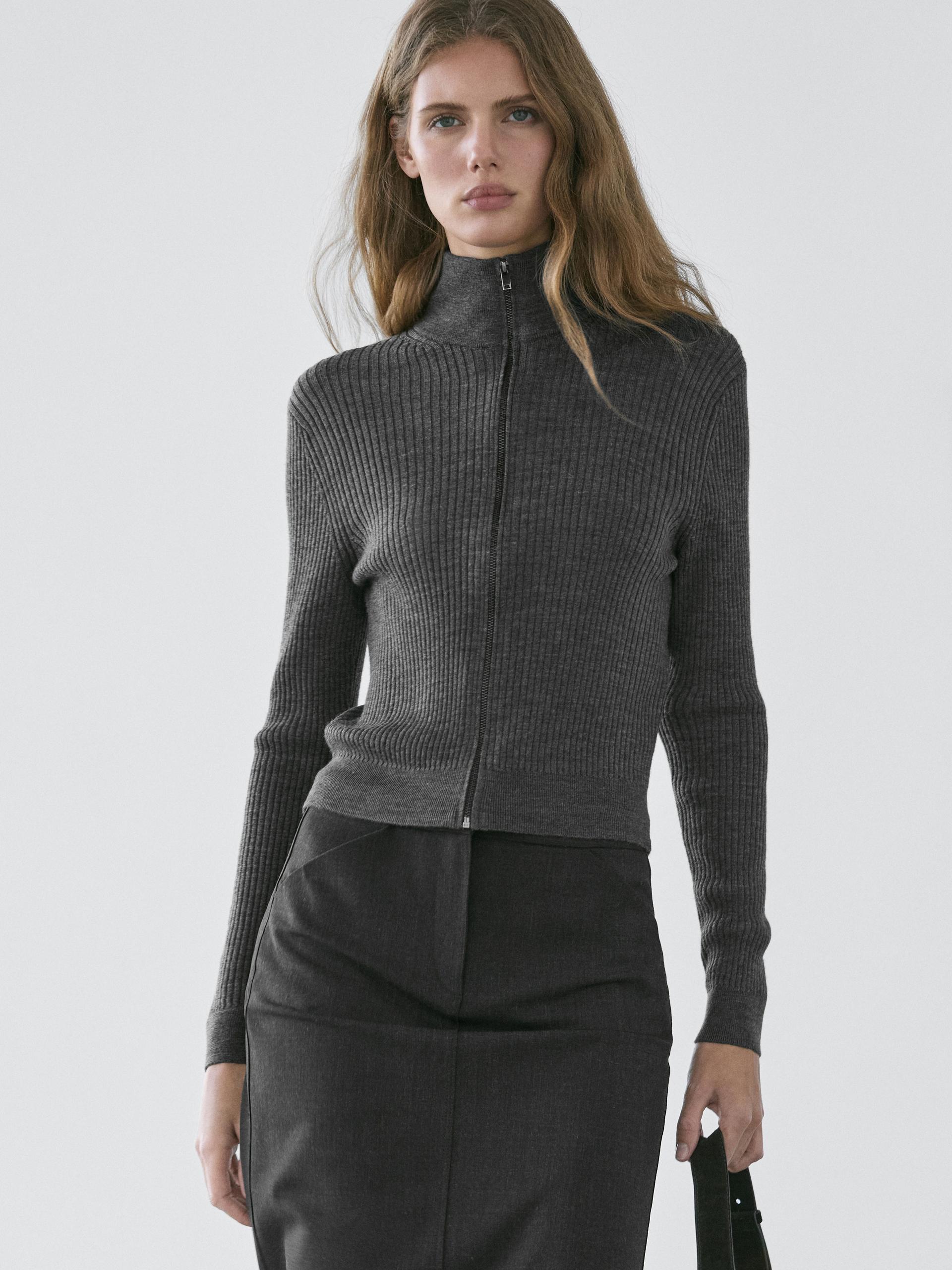 Cardigan Con Cerniera 100% Lana - Grigio Antracite - M - Massimo Dutti - Femminile