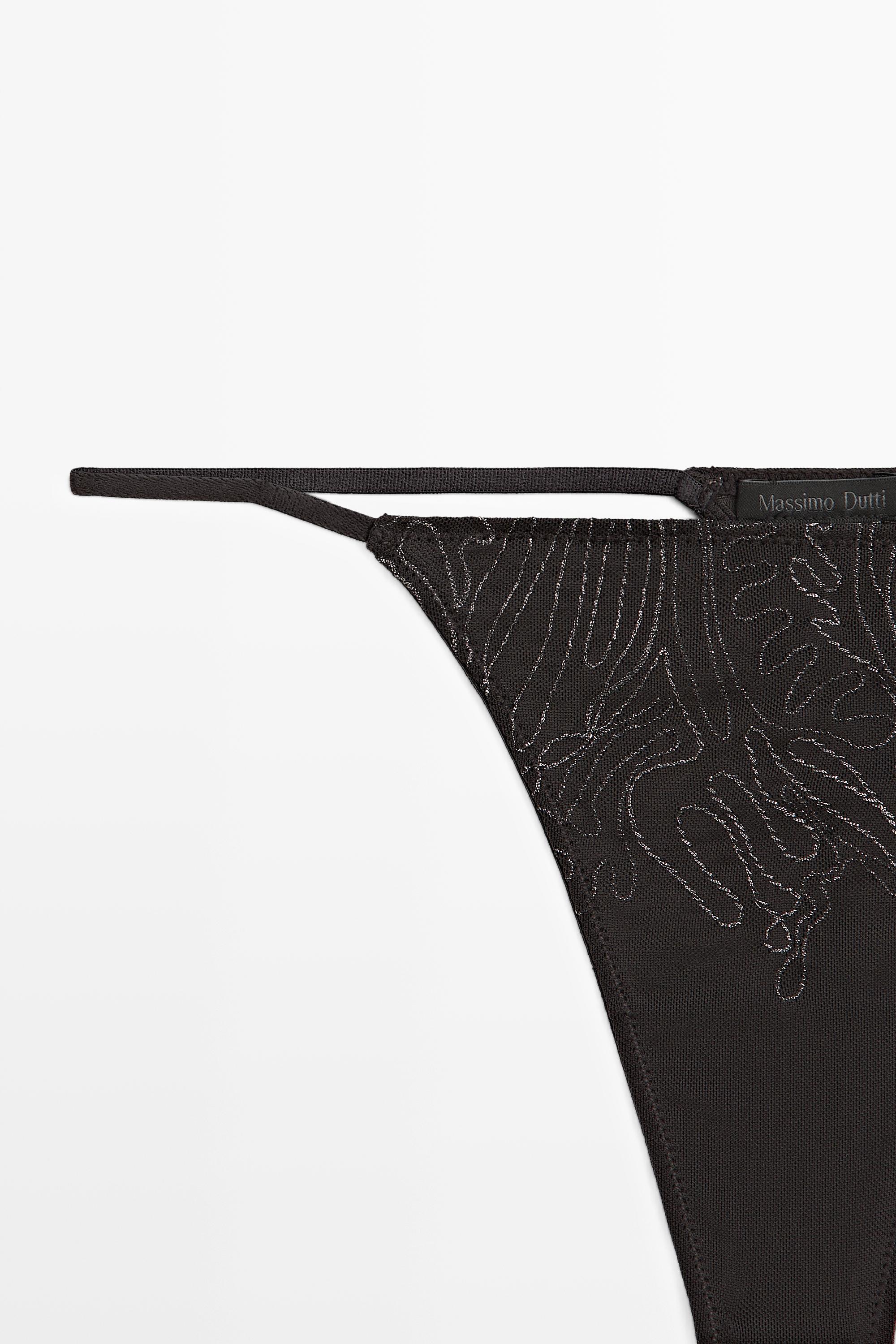 Thong with embroidered detail — CHARCOAL
