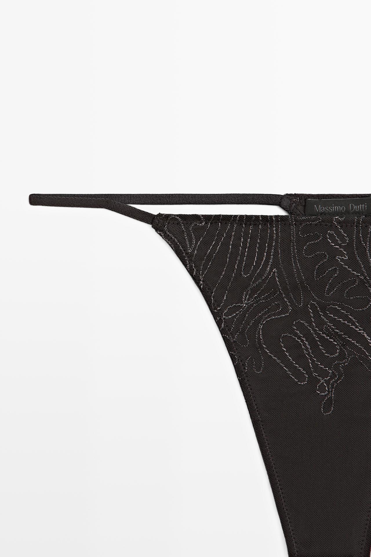 Thong with embroidered detail — CHARCOAL