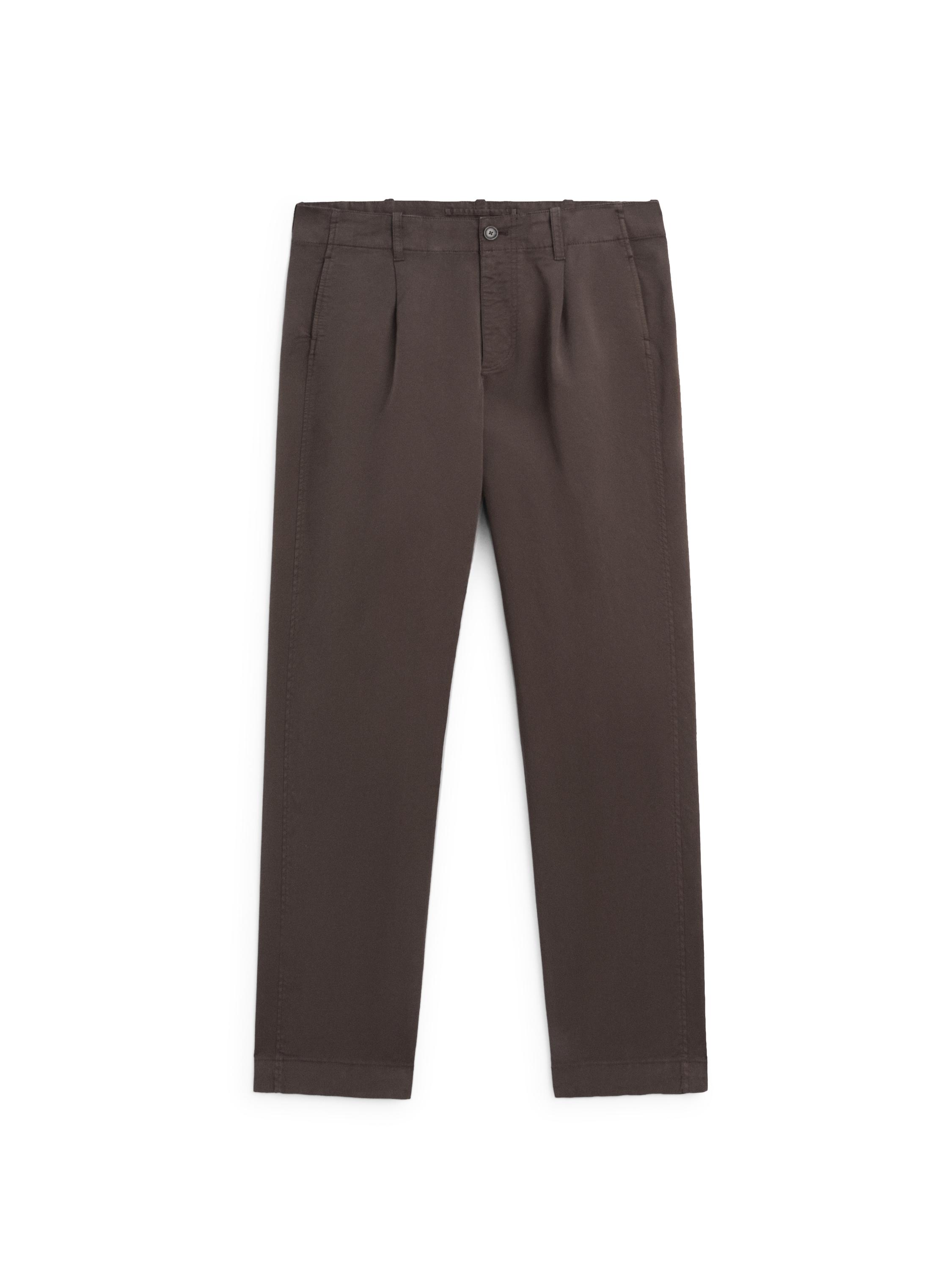Cotton blend barrel fit trousers — BROWN