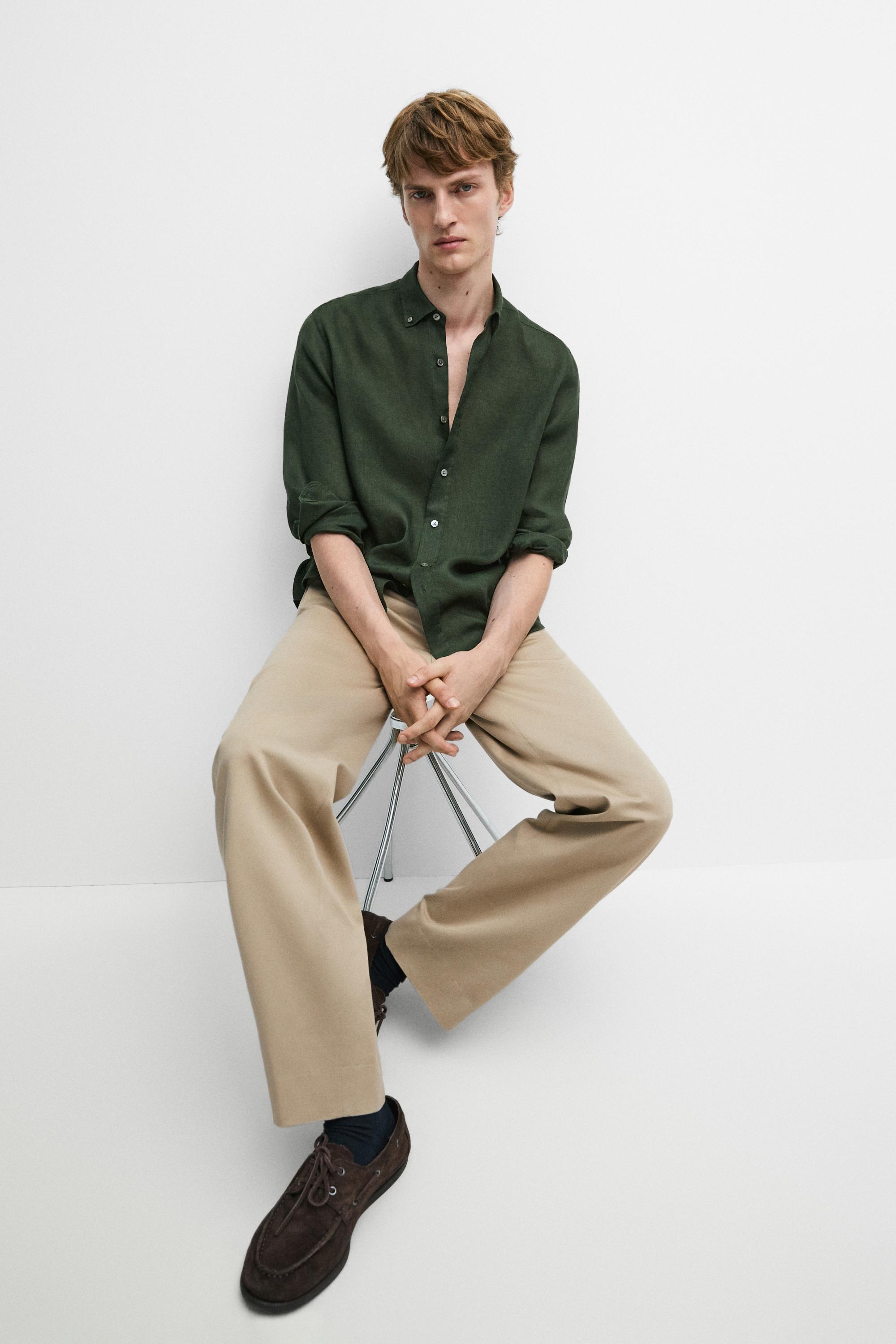 100% linen regular fit shirt — BLUISH GREEN