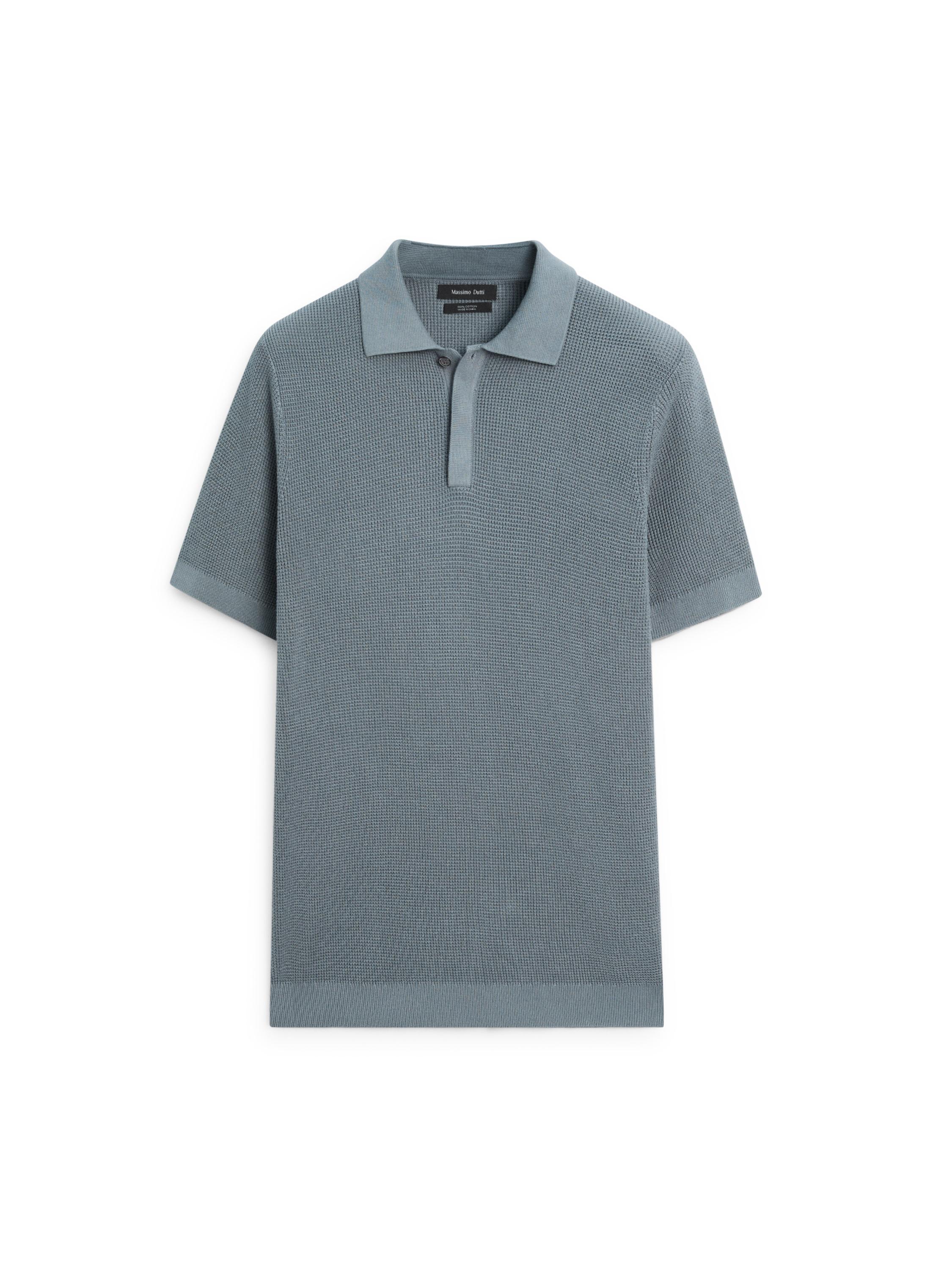 Textured cotton knit polo shirt — DEEP BLUE