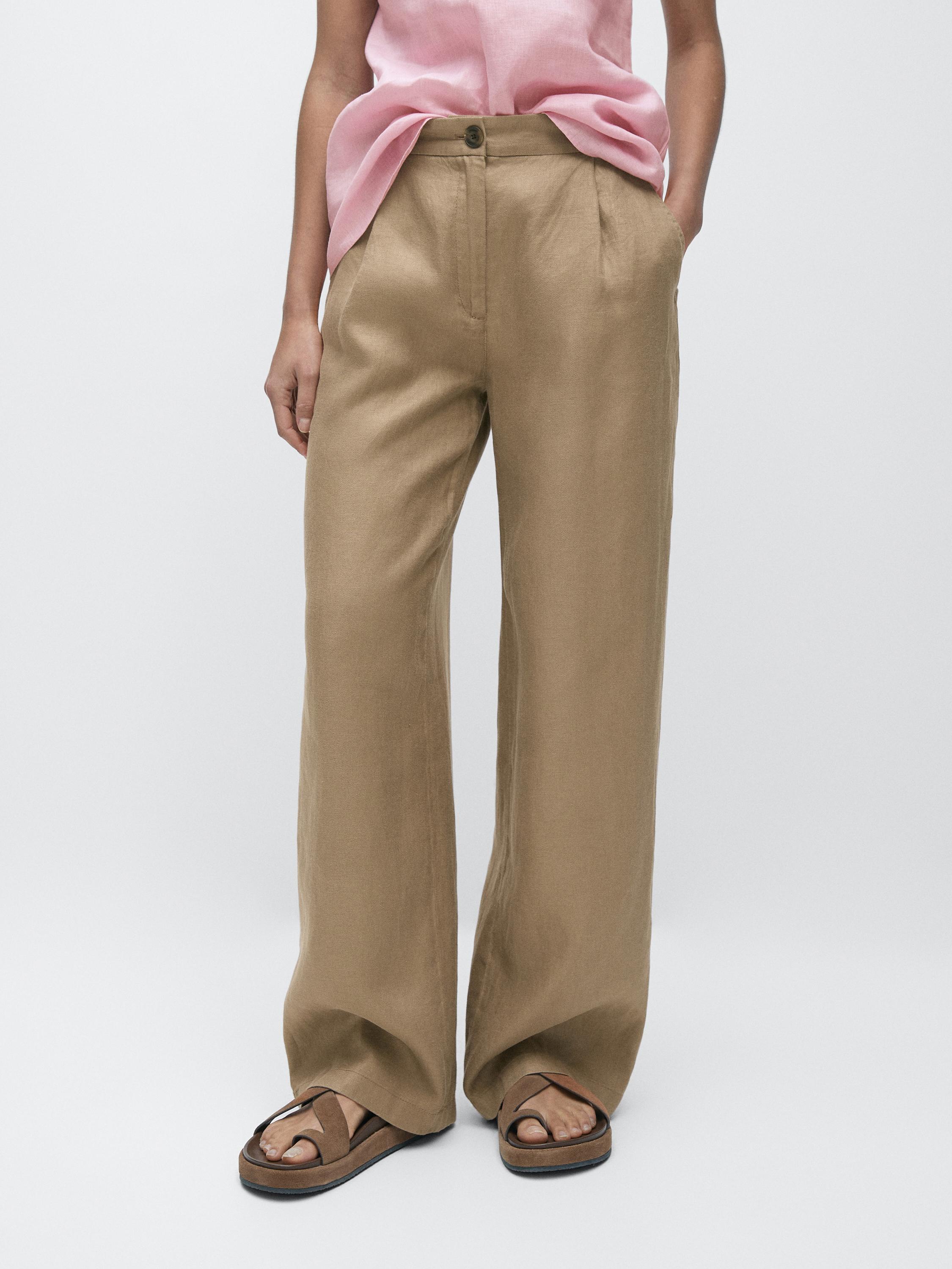 100% linen wide-leg elasticated trousers