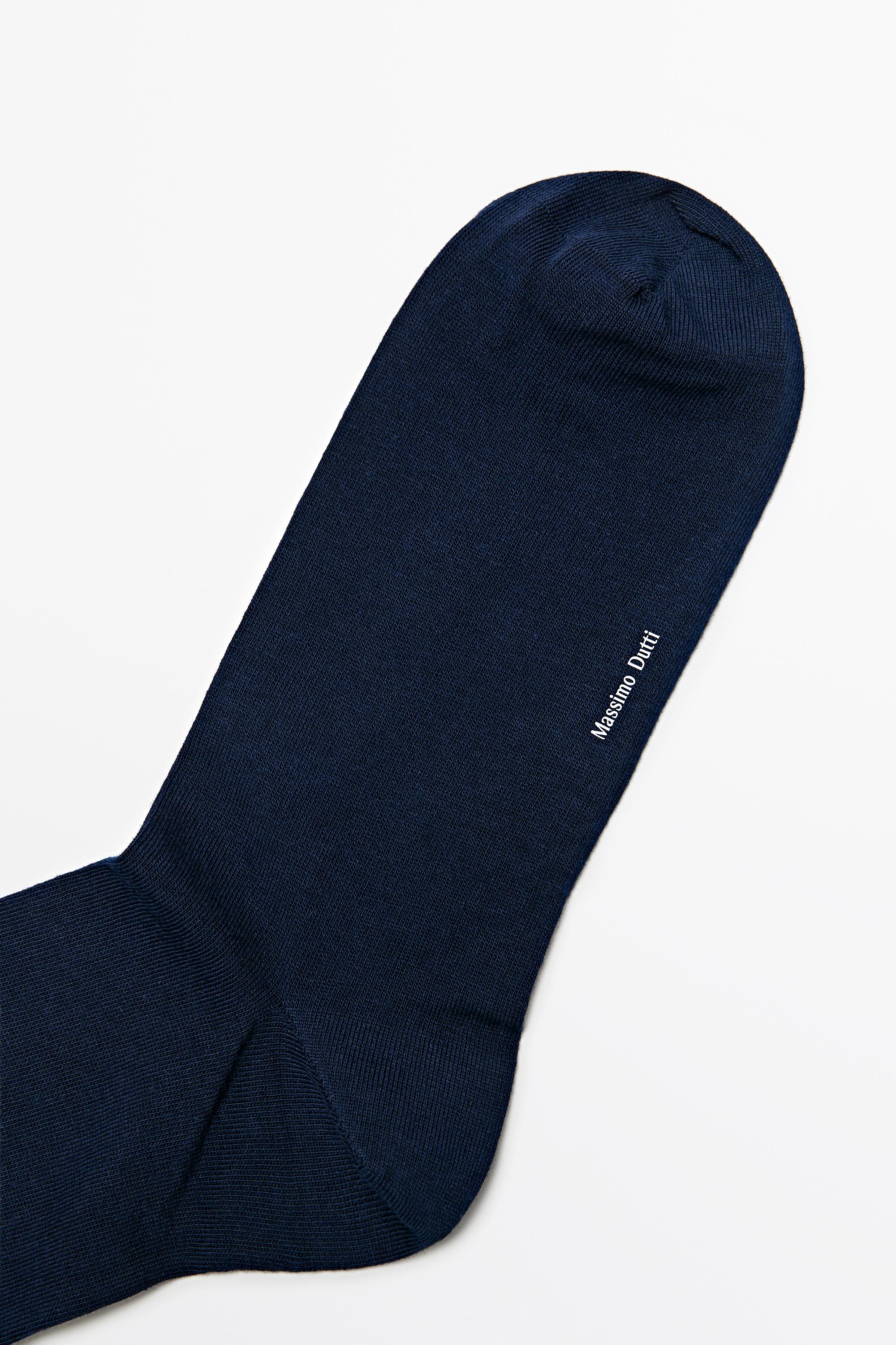 Plain cotton blend knit socks — NAVY BLUE