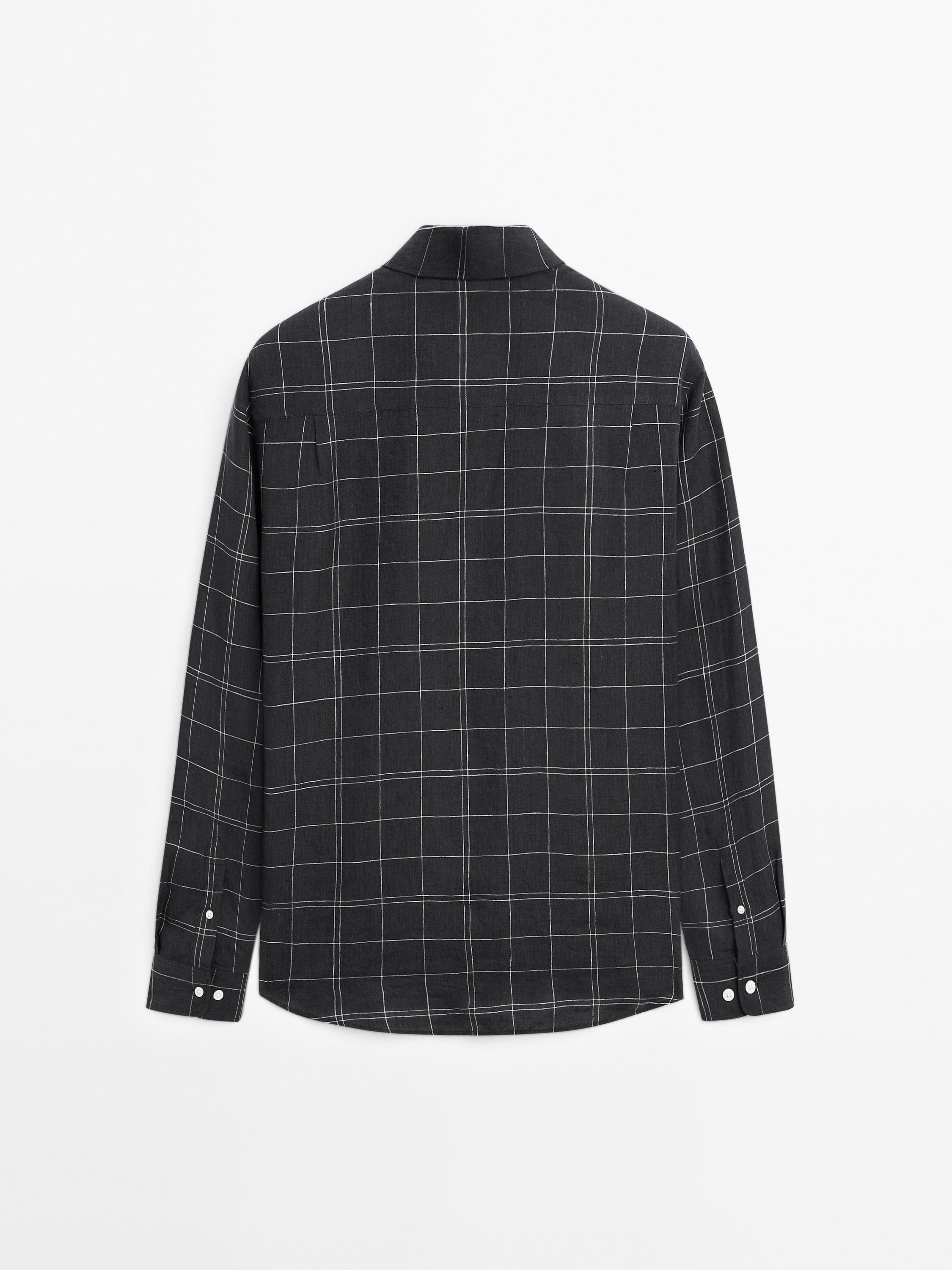 100% linen regular fit check shirt