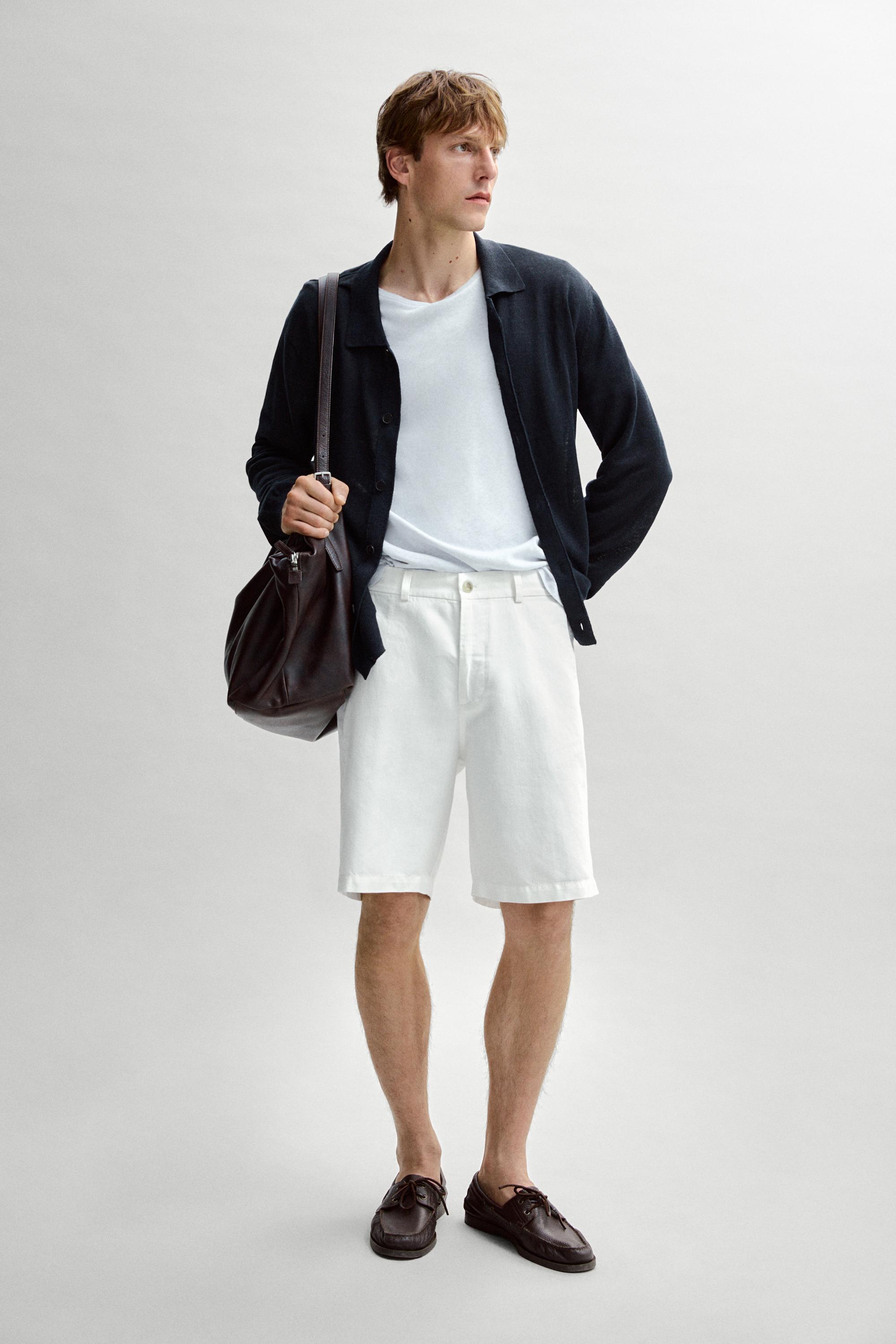 Linen knit cardigan with buttons — NAVY BLUE