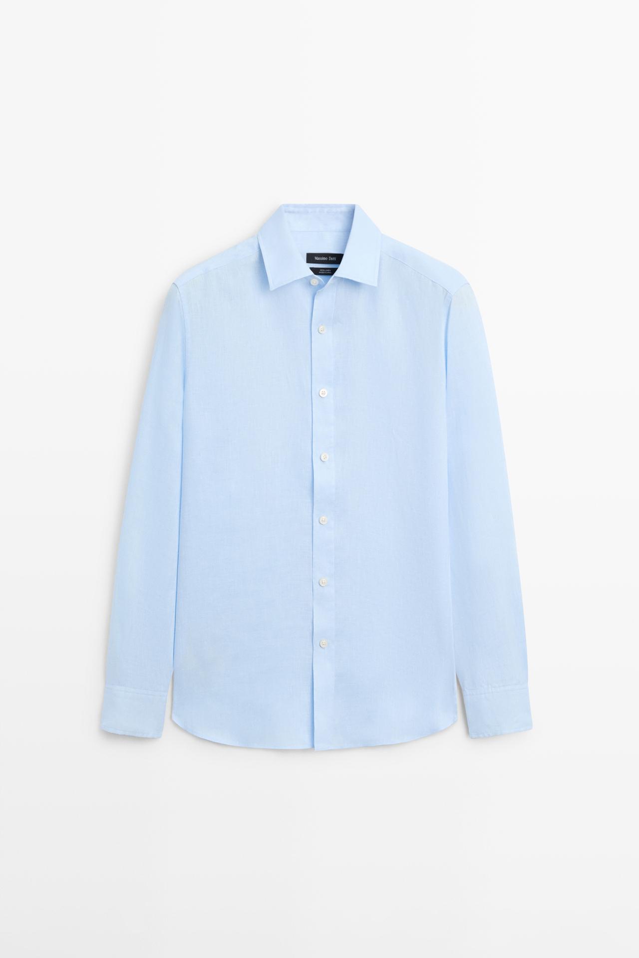 Massimo Dutti - Heren - Slim-Fit Overhemd Van 100% Linnen - Hemelsblauw - L