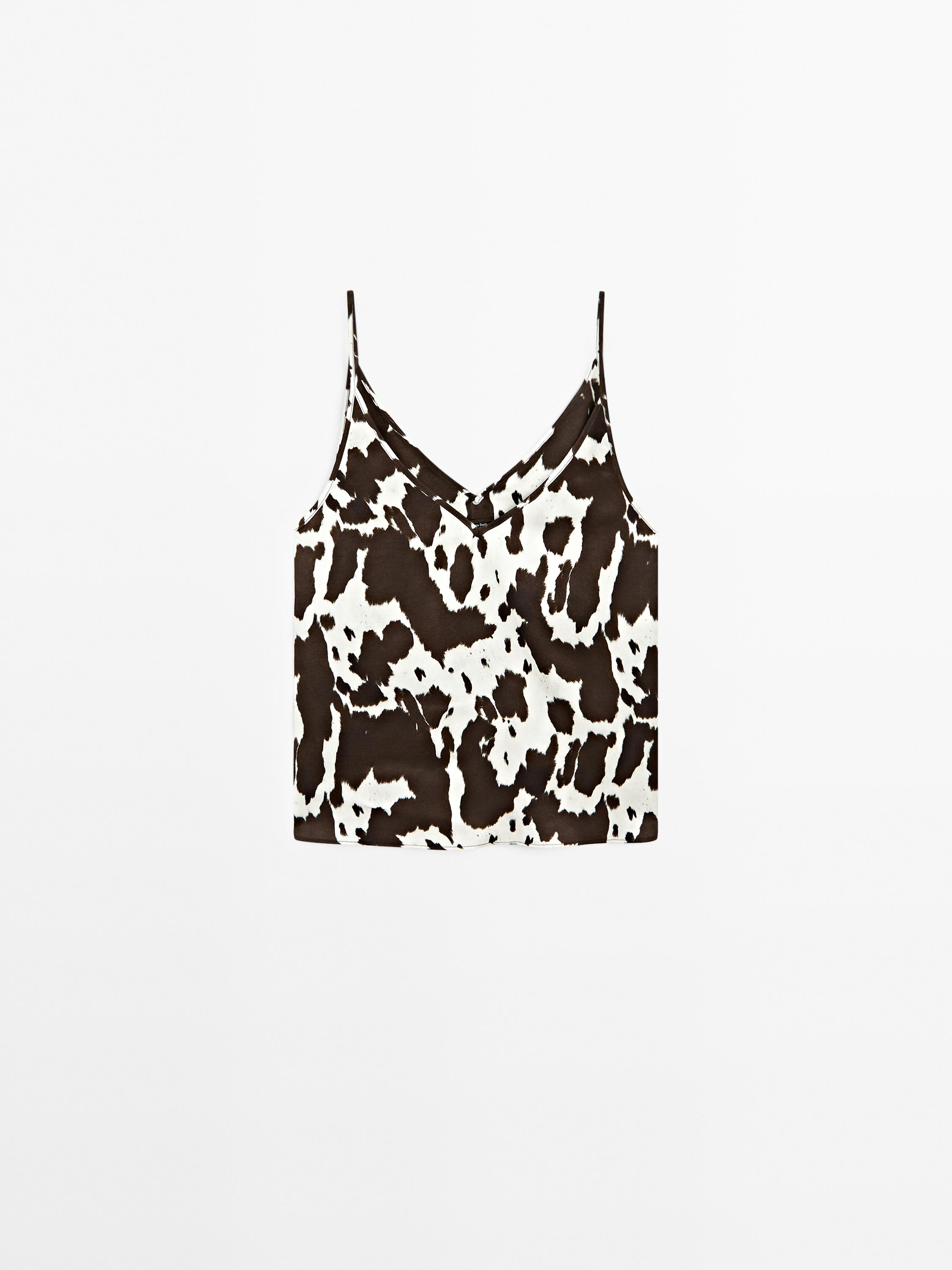 Flowing strappy animal print top