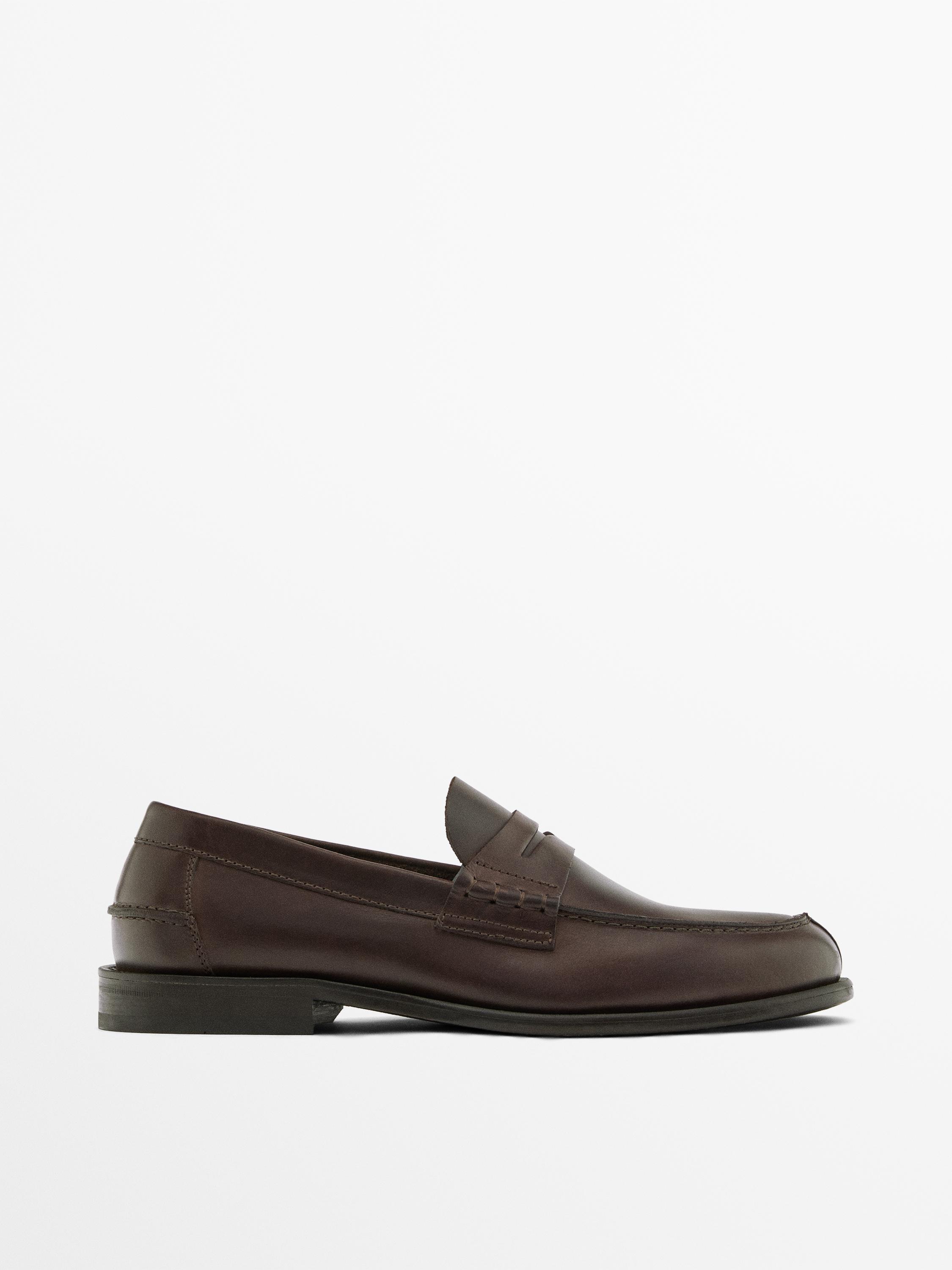 Leather loafers with penny strap — TAN