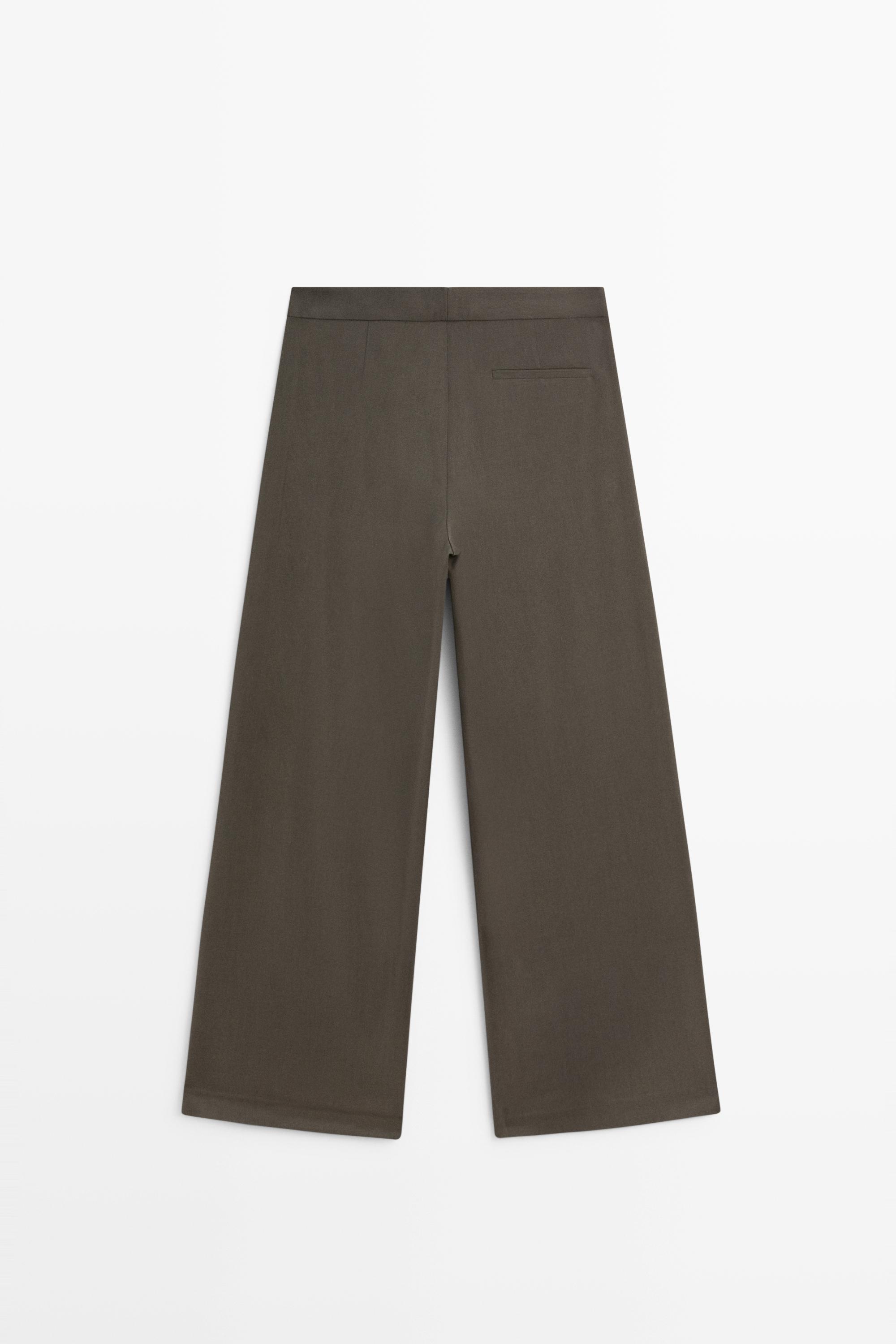 Massimo Dutti Pilili dökümlü geniş paça pantolon görsel 4