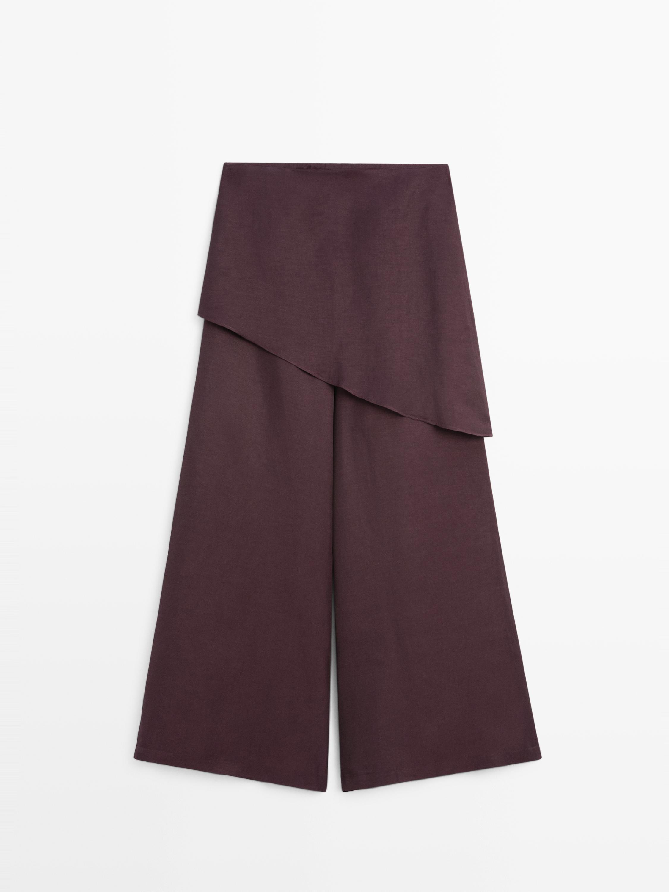 Flowing linen blend skort — AUBERGINE