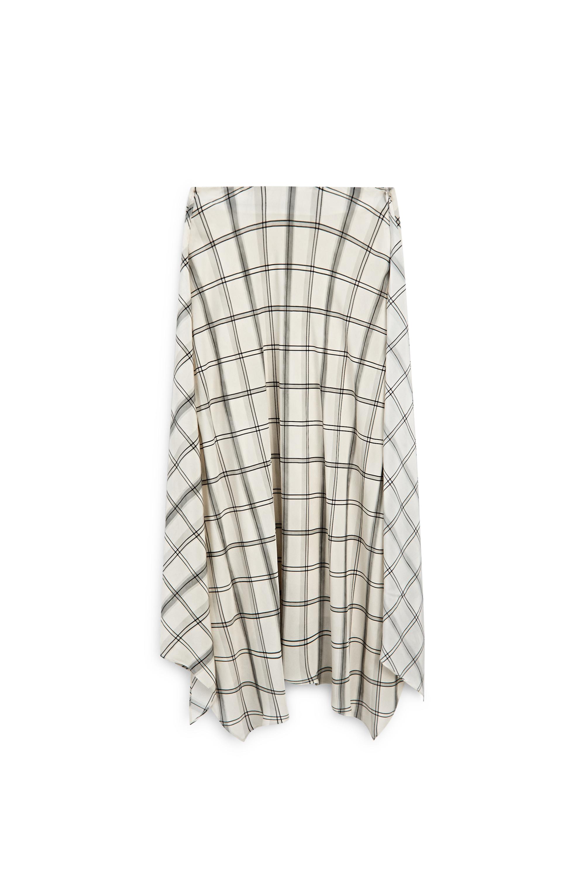 Asymmetric midi skirt with check detail — WHITE